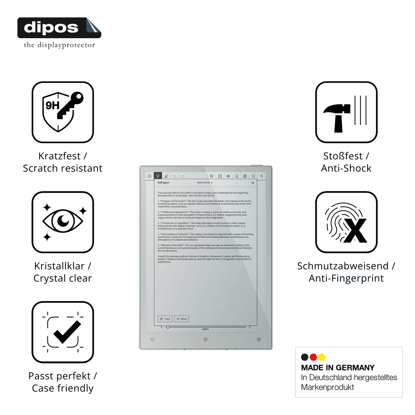 Displayschutz hergestellt in Deutschland, höchste Qualität made in Germany