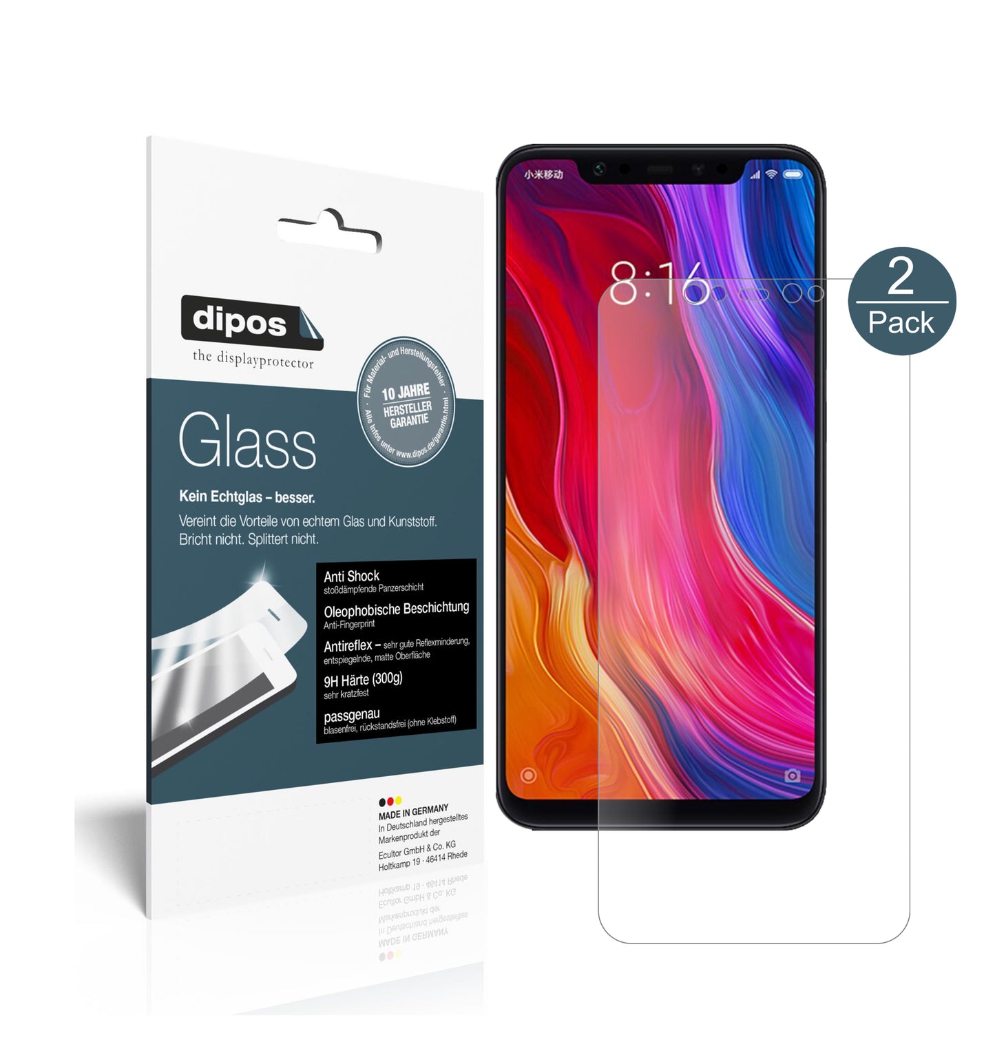 Mattes Panzerglas: Schutz vor Brüchen, Fingerabdrücken und Bildschirmblendung für Xiaomi-Mi 8
