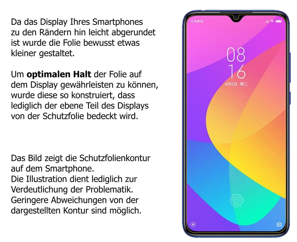 2x Schutzfolie klar für Xiaomi Mi CC9 Display-Schutzfolie