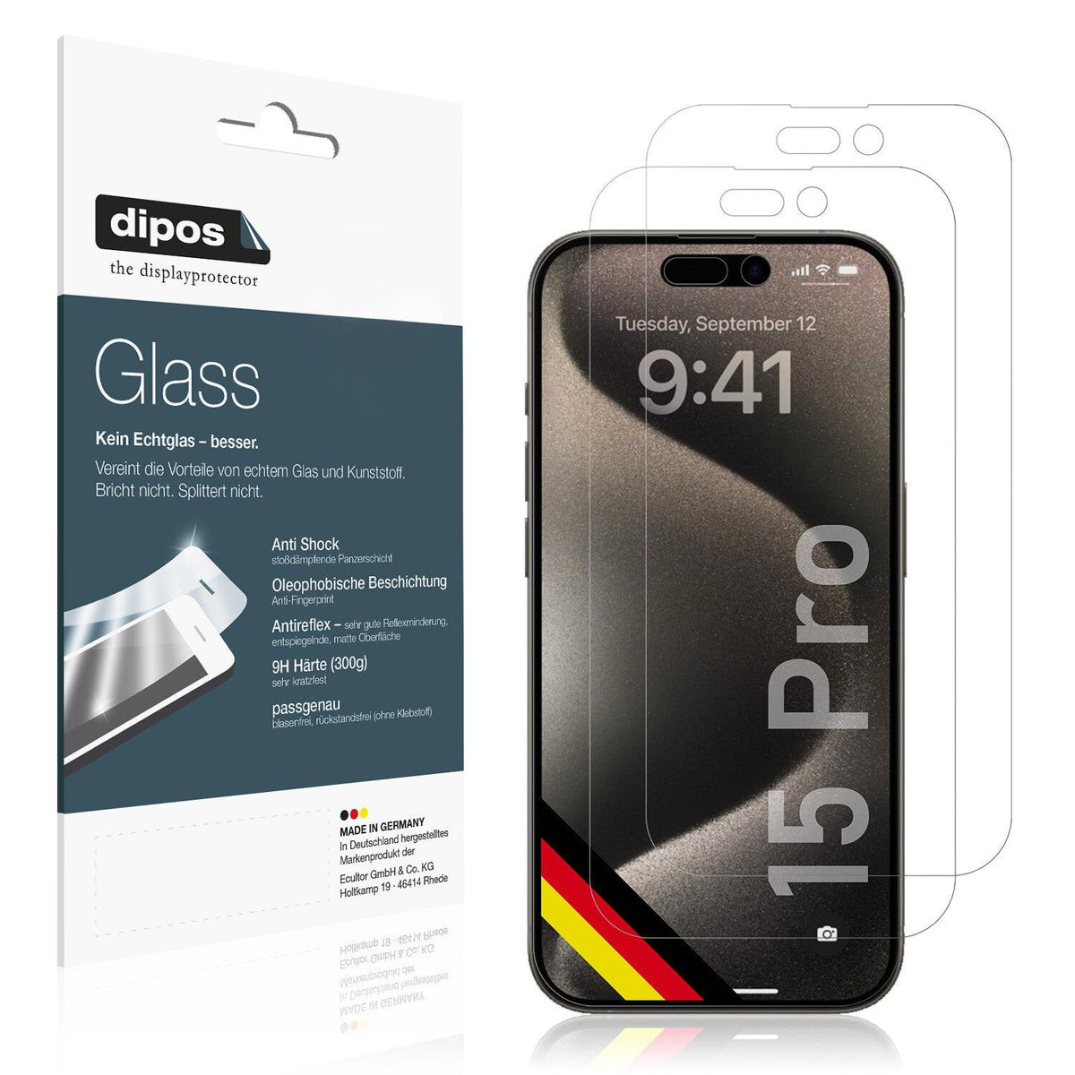 1x 9H Schutzfolie matt für Apple iPhone 15 Pro Panzerfolie