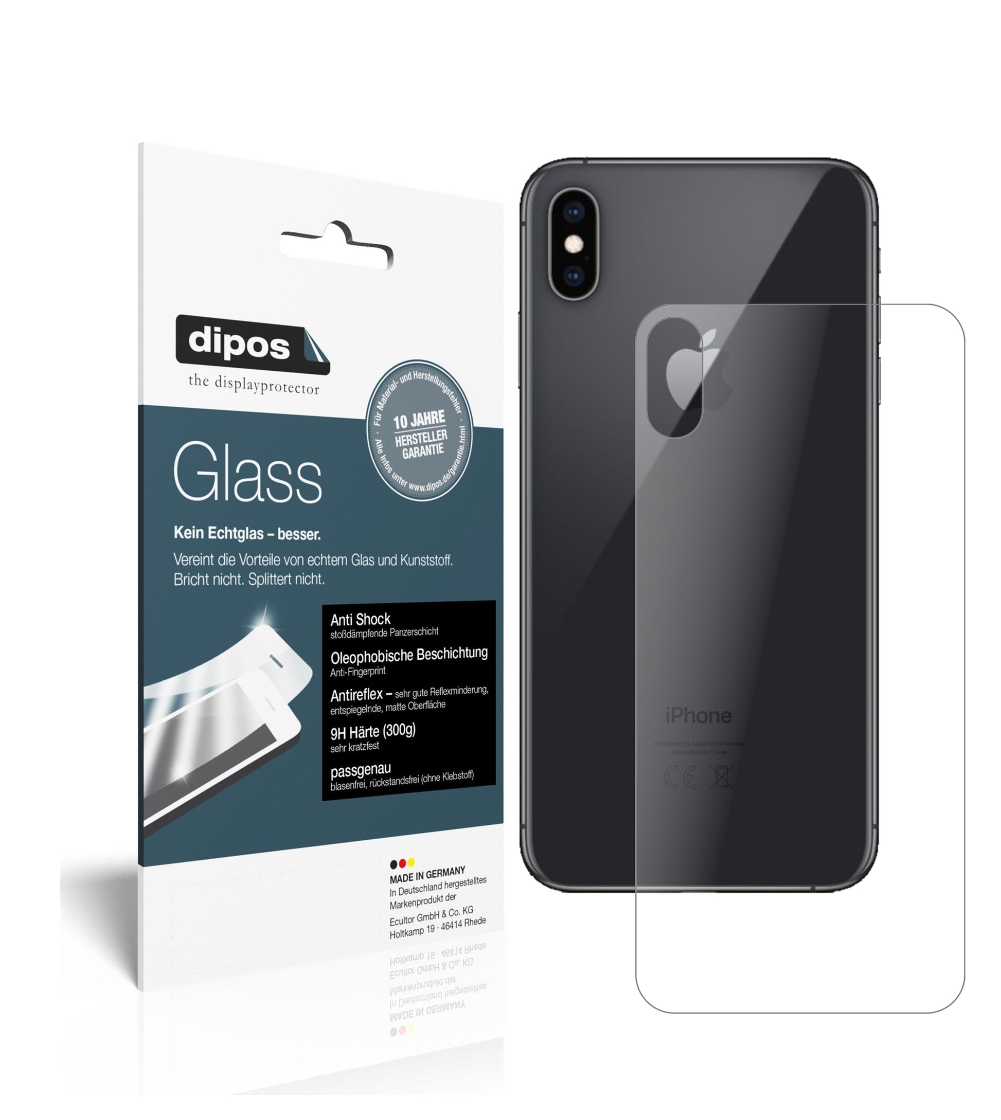 Mattes Panzerglas: Schutz vor Brüchen, Fingerabdrücken und Bildschirmblendung für Apple-iPhone XS Max Rückseite