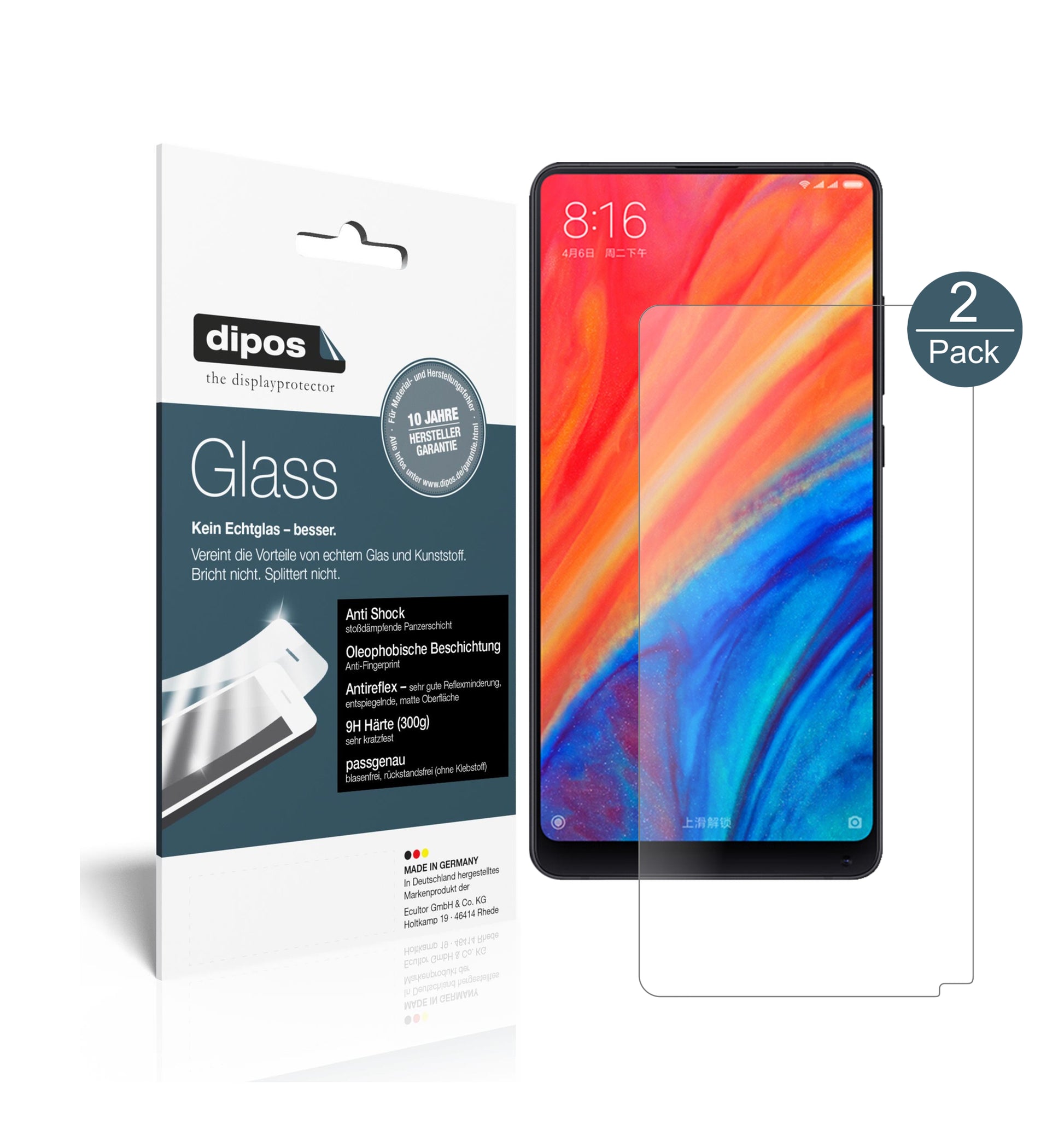 Mattes Panzerglas: Schutz vor Brüchen, Fingerabdrücken und Bildschirmblendung für Xiaomi-Mi Mix 2S