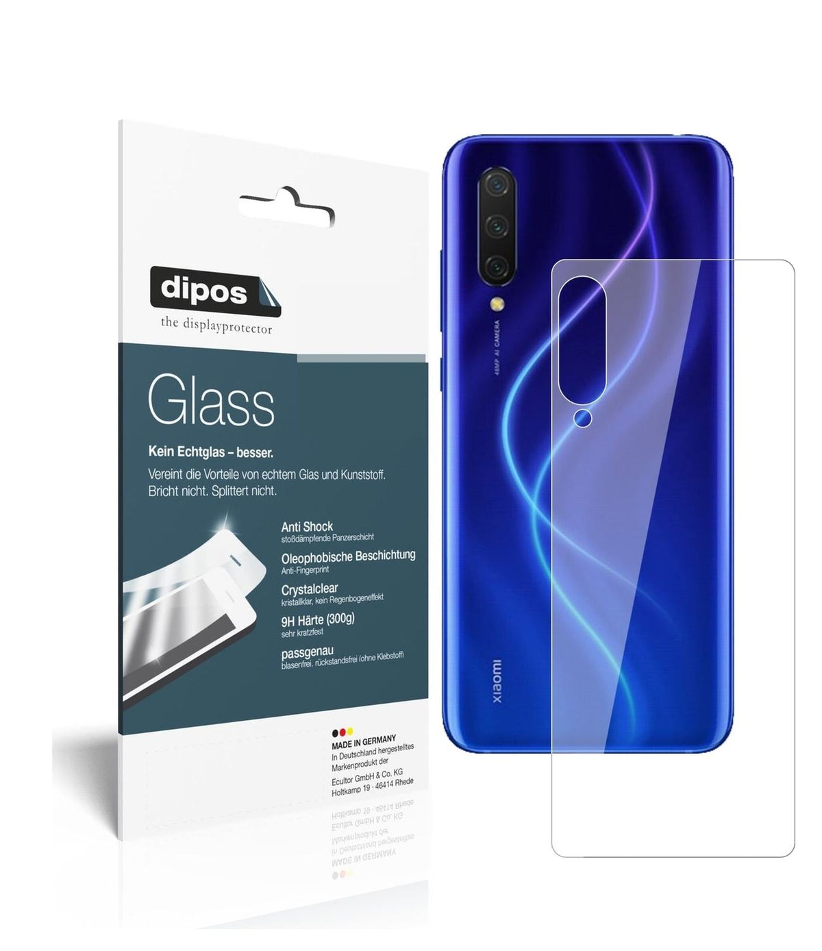 1x 9H Schutzfolie für Xiaomi Mi 9 Lite Rückseite Panzerfolie