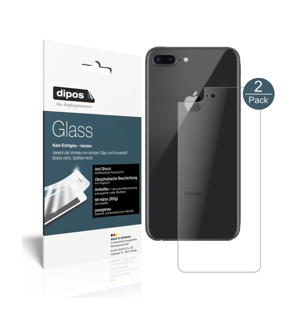 2x 9H Schutzfolie matt für Apple iPhone 8 Plus Rückseite Panzerfolie