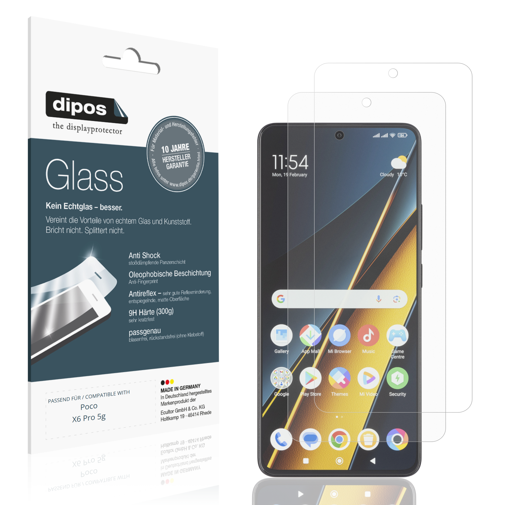 Matte Displayschutzfolie von dipos passend für Poco X6 Pro 5g, 9H kratzfest und blasenfrei montiert
