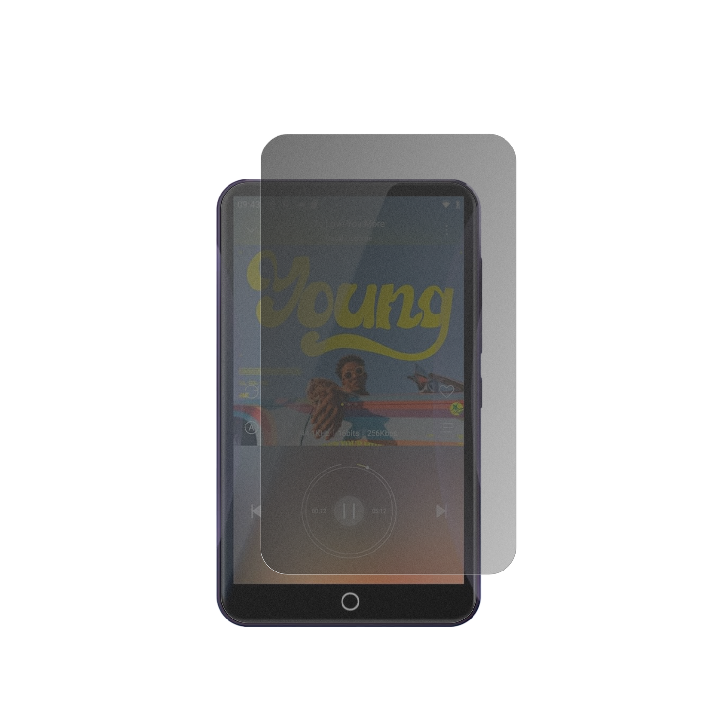 FanvaceEU-M31 MP3-Player mit aufgebrachter dipos Flex Schutzfolie, die seitliche Einblicke blockiert