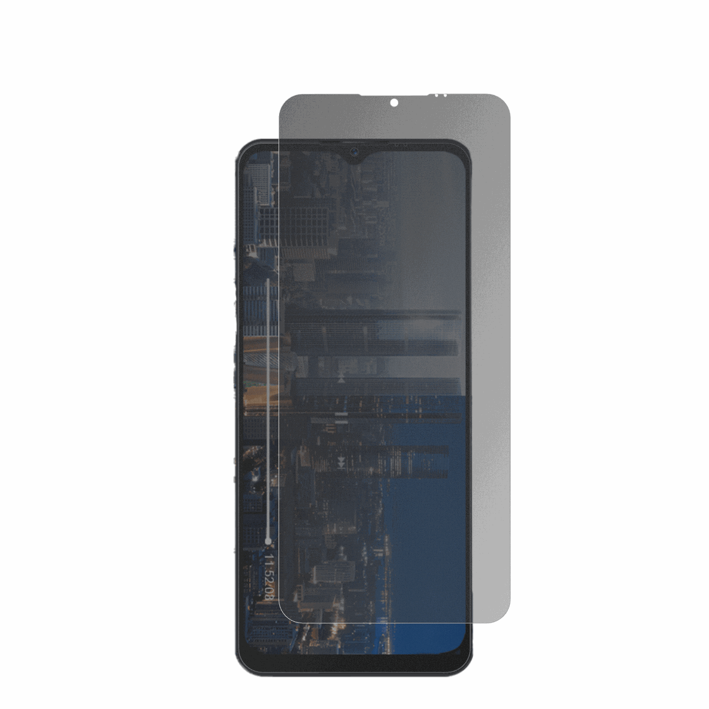 invensNote 12P mit aufgebrachter dipos Flex Schutzfolie, die seitliche Einblicke blockiert