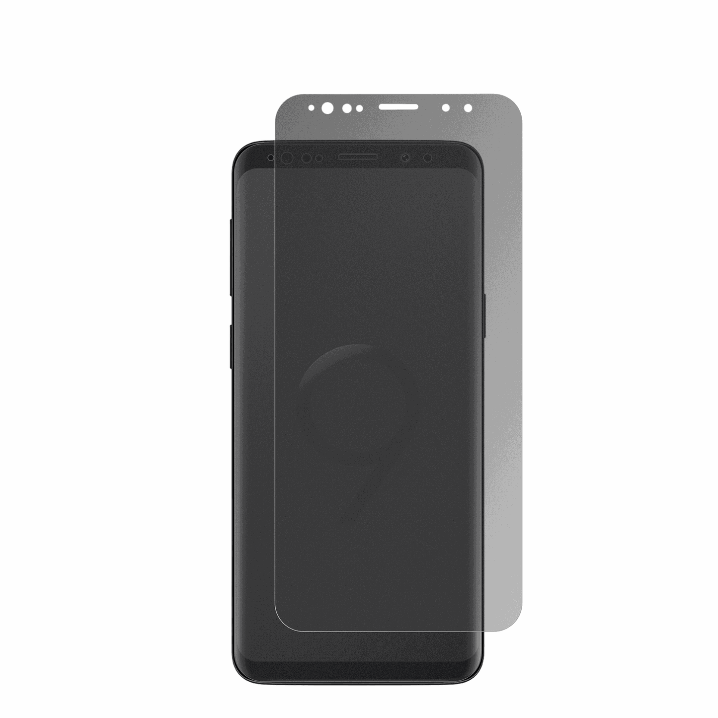 SamsungGalaxy S9 mit aufgebrachter dipos Flex Schutzfolie, die seitliche Einblicke blockiert