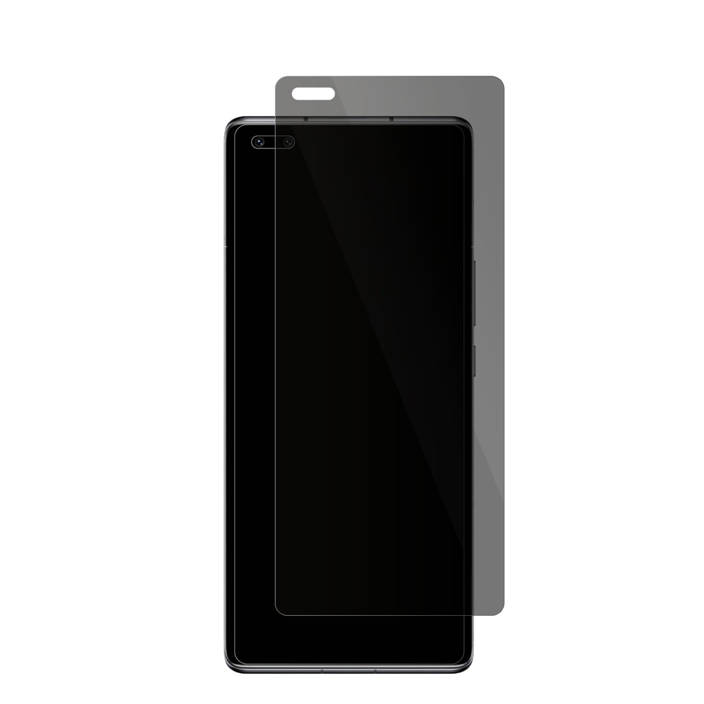 TD TechN8 Pro mit aufgebrachter dipos Flex Schutzfolie, die seitliche Einblicke blockiert
