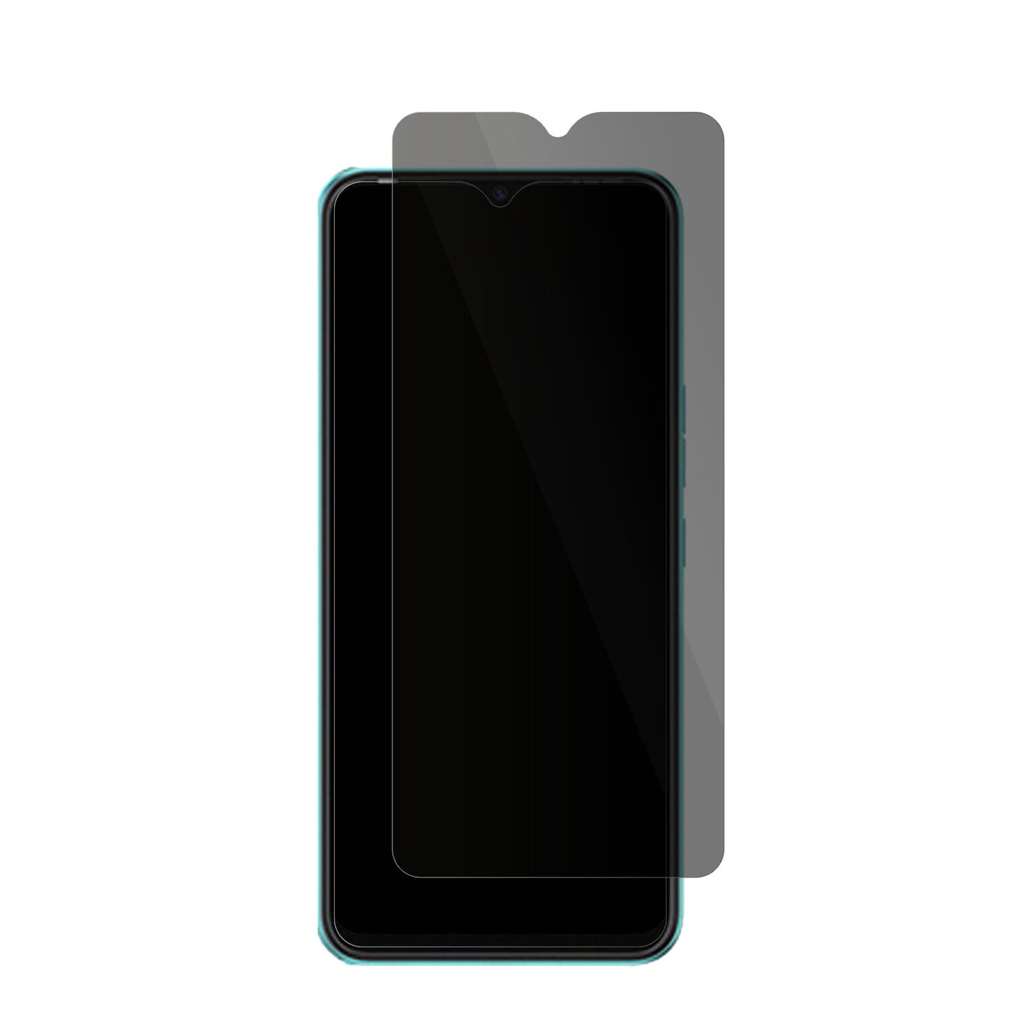 TecnoSpark 8C mit aufgebrachter dipos Flex Schutzfolie, die seitliche Einblicke blockiert