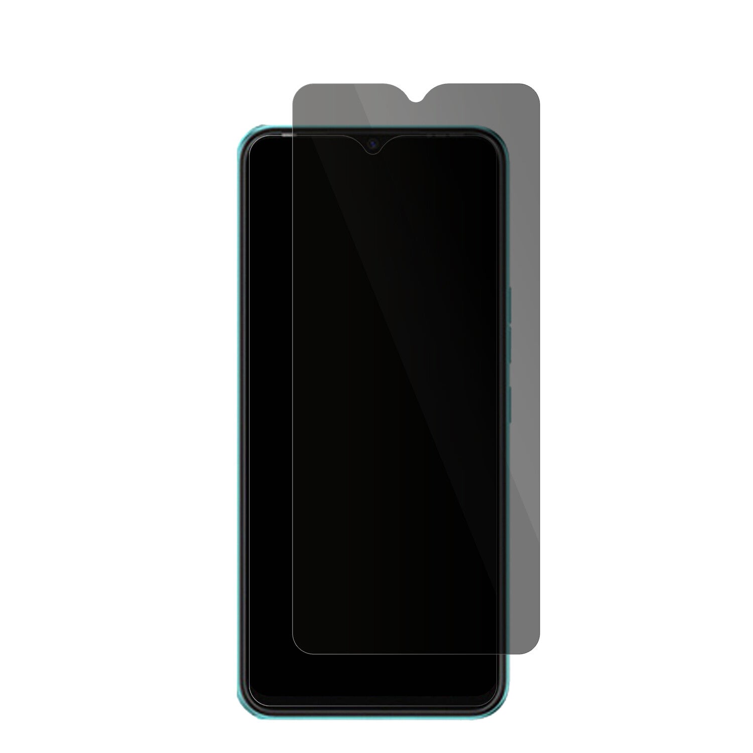 TecnoSpark 8C mit aufgebrachter dipos Flex Schutzfolie, die seitliche Einblicke blockiert