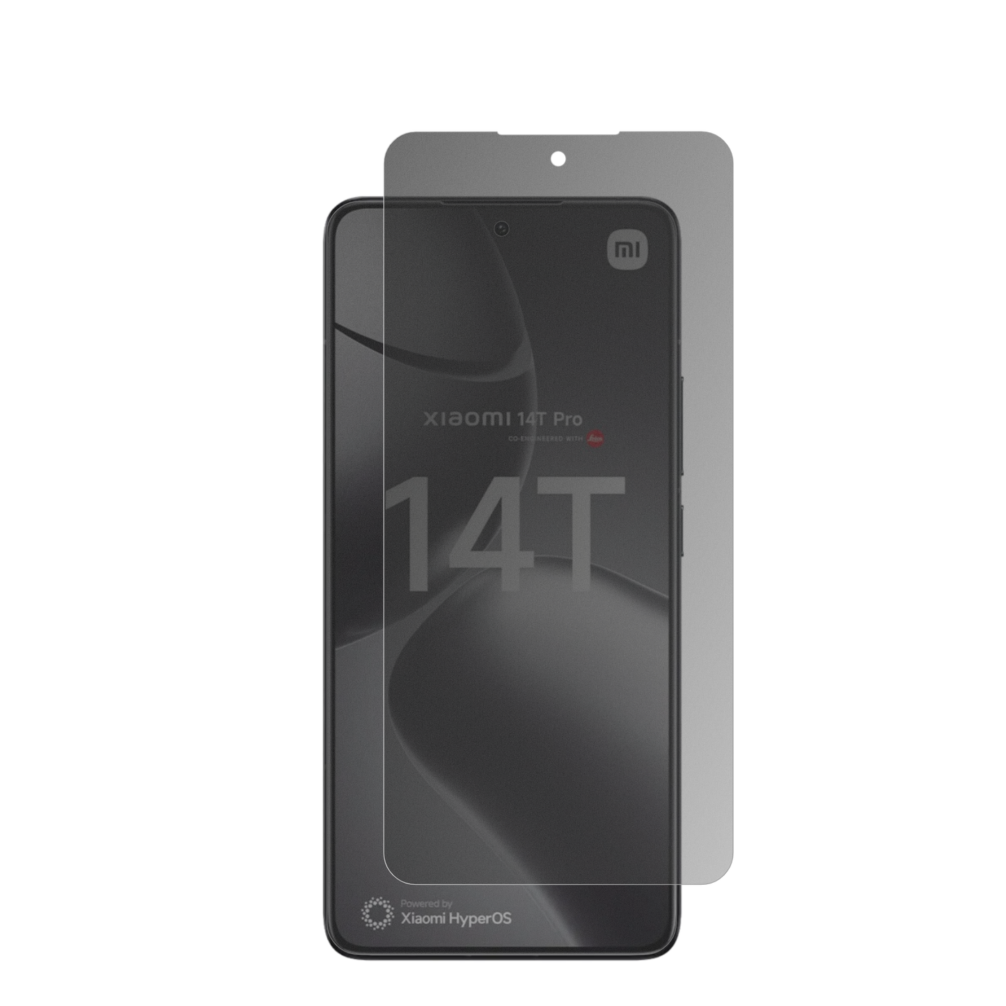 Xiaomi14T Pro mit aufgebrachter dipos Flex Schutzfolie, die seitliche Einblicke blockiert