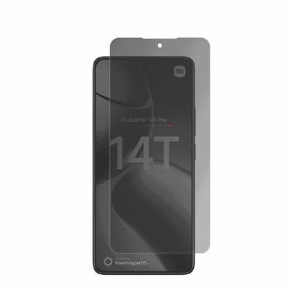 Xiaomi14T Pro mit aufgebrachter dipos Flex Schutzfolie, die seitliche Einblicke blockiert