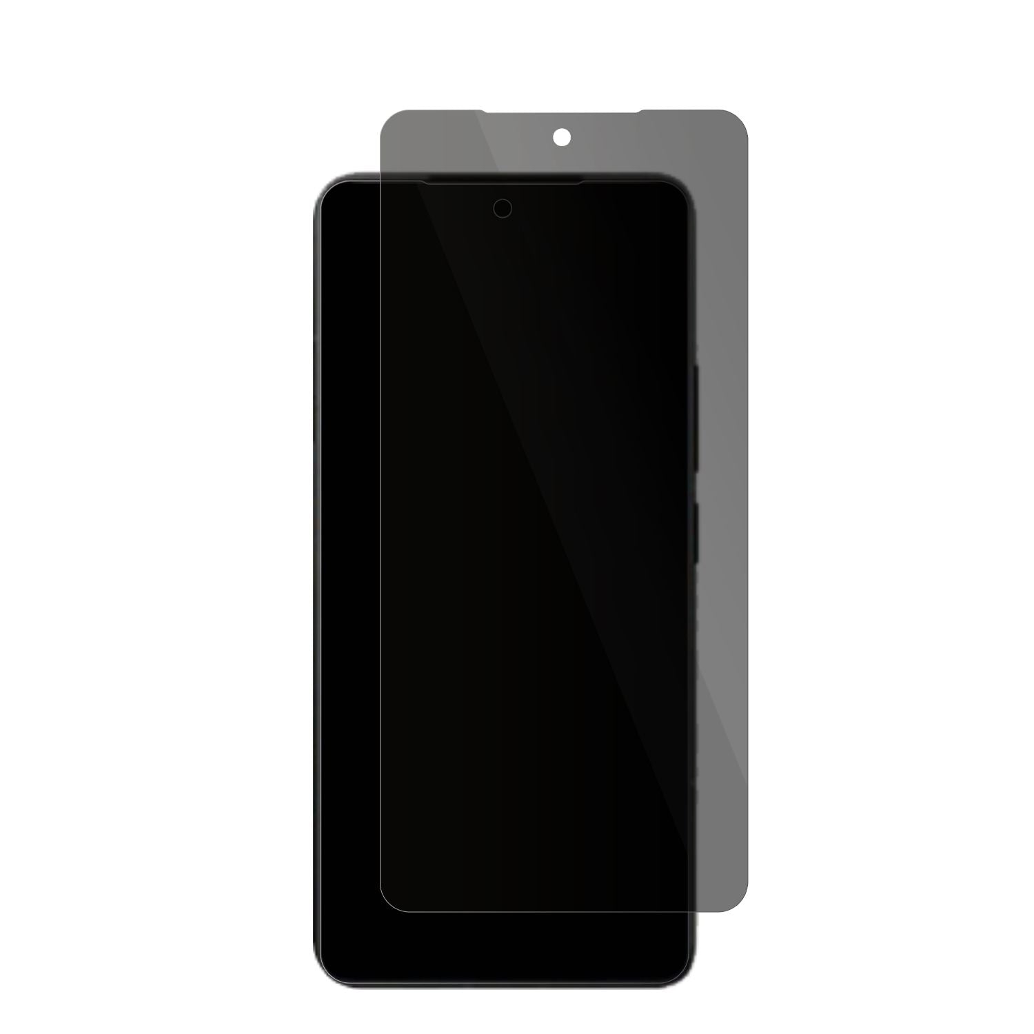XiaomiPoco F7 5G mit aufgebrachter dipos Flex Schutzfolie, die seitliche Einblicke blockiert