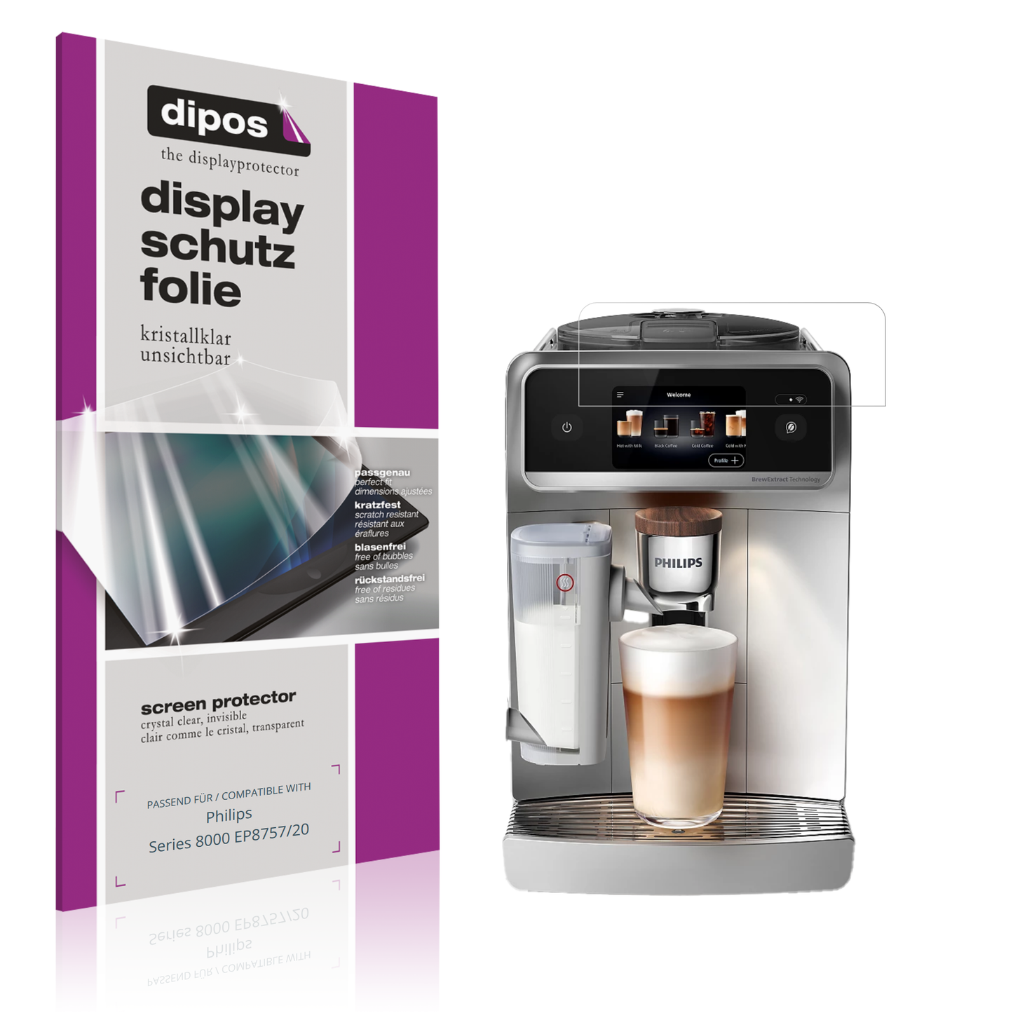 2x Schutzfolie klar für Philips Series 8000 EP8757/20 Display-Schutzfolie