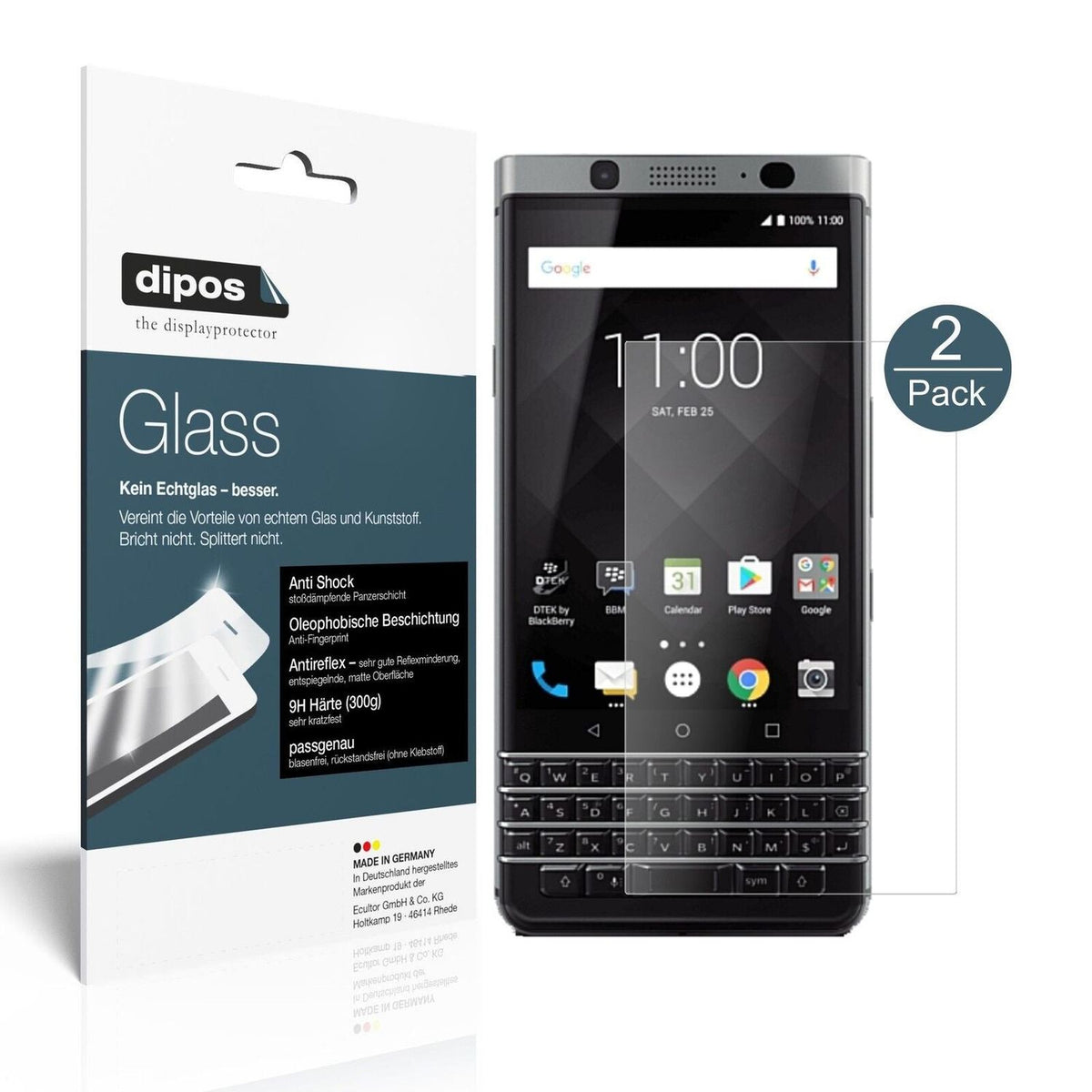 2x 9H Schutzfolie matt für Blackberry KeyOne Panzerfolie