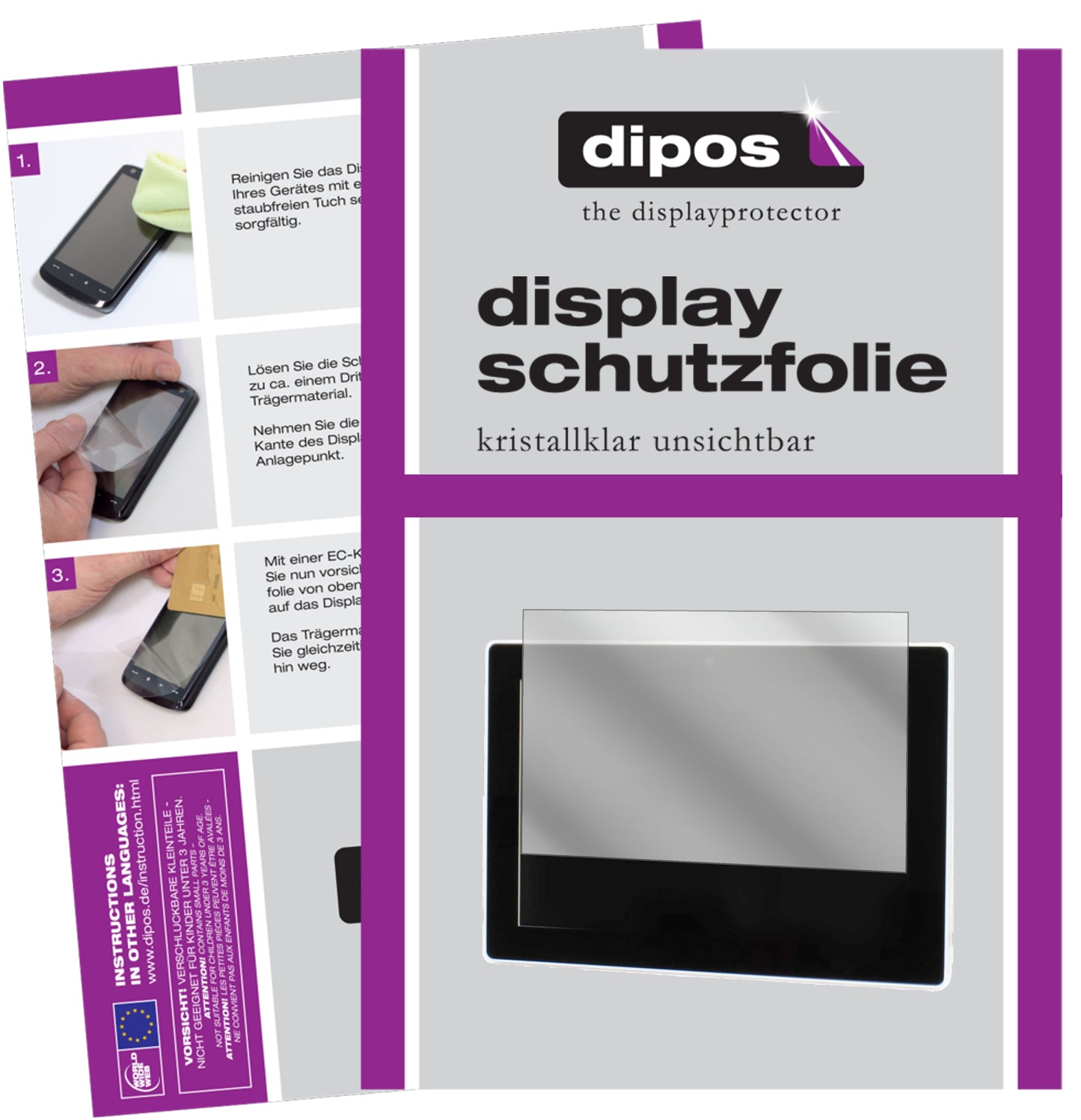 Klare Displayschutzfolie von dipos passend für 7.0 Zoll Wide 155 x 87 mm, präziser Zuschnitt und blasenfrei montiert