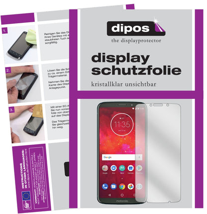 MotorolaMoto Z3 Play mit aufgebrachter dipos Displayschutzfolie, glasklare Darstellung ohne Einschränkungen