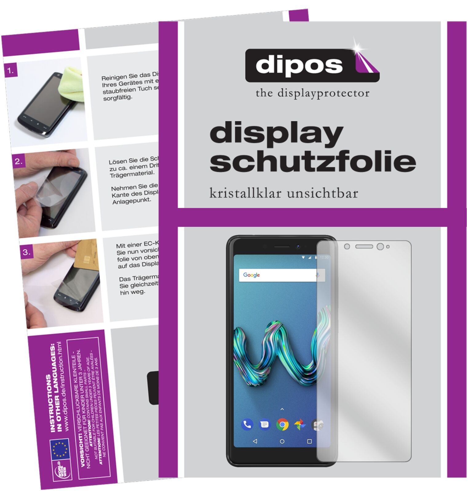 WikoTommy 3 mit aufgebrachter dipos Displayschutzfolie, glasklare Darstellung ohne Einschränkungen