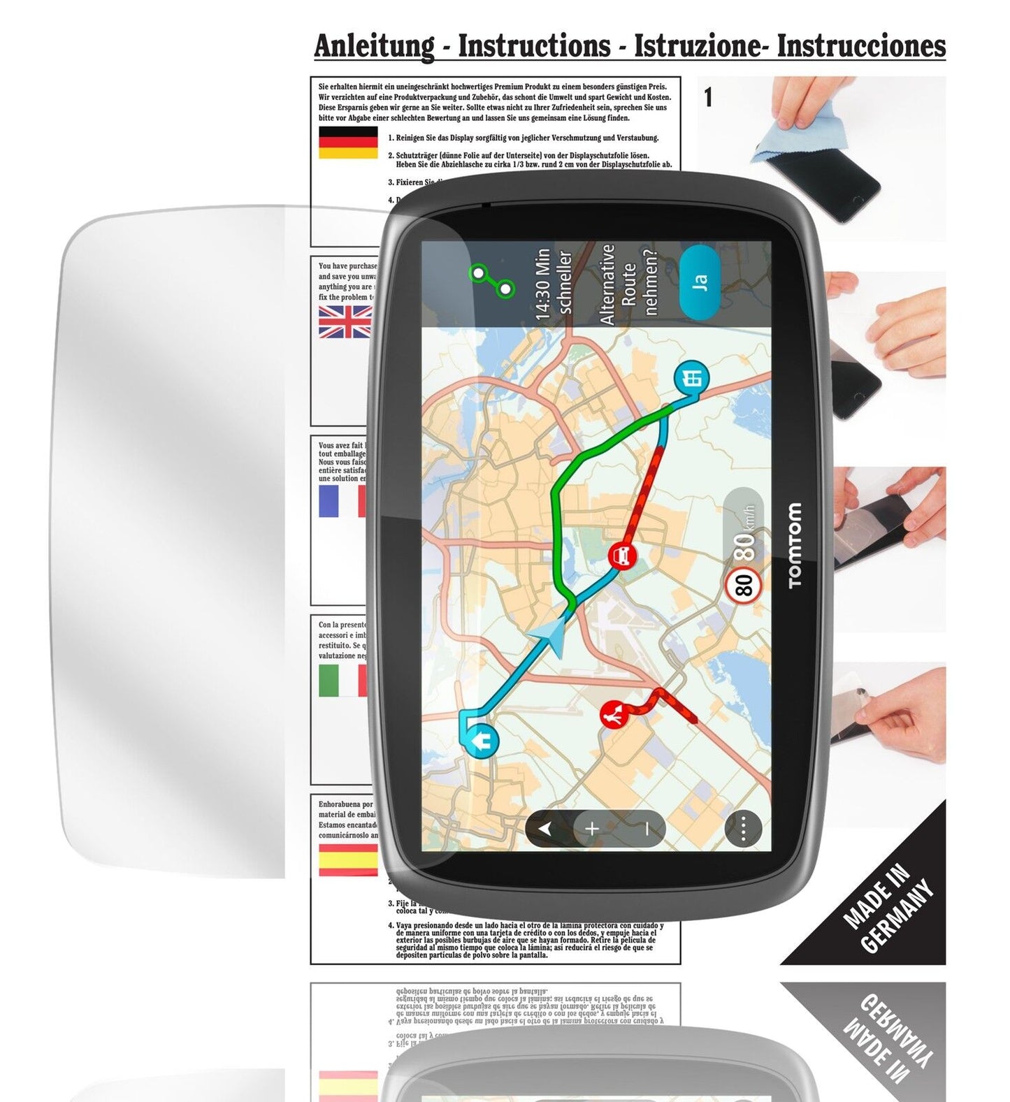 Klare Displayschutzfolie von dipos passend für Go 5100 / 510 TomTom, präziser Zuschnitt und blasenfrei montiert