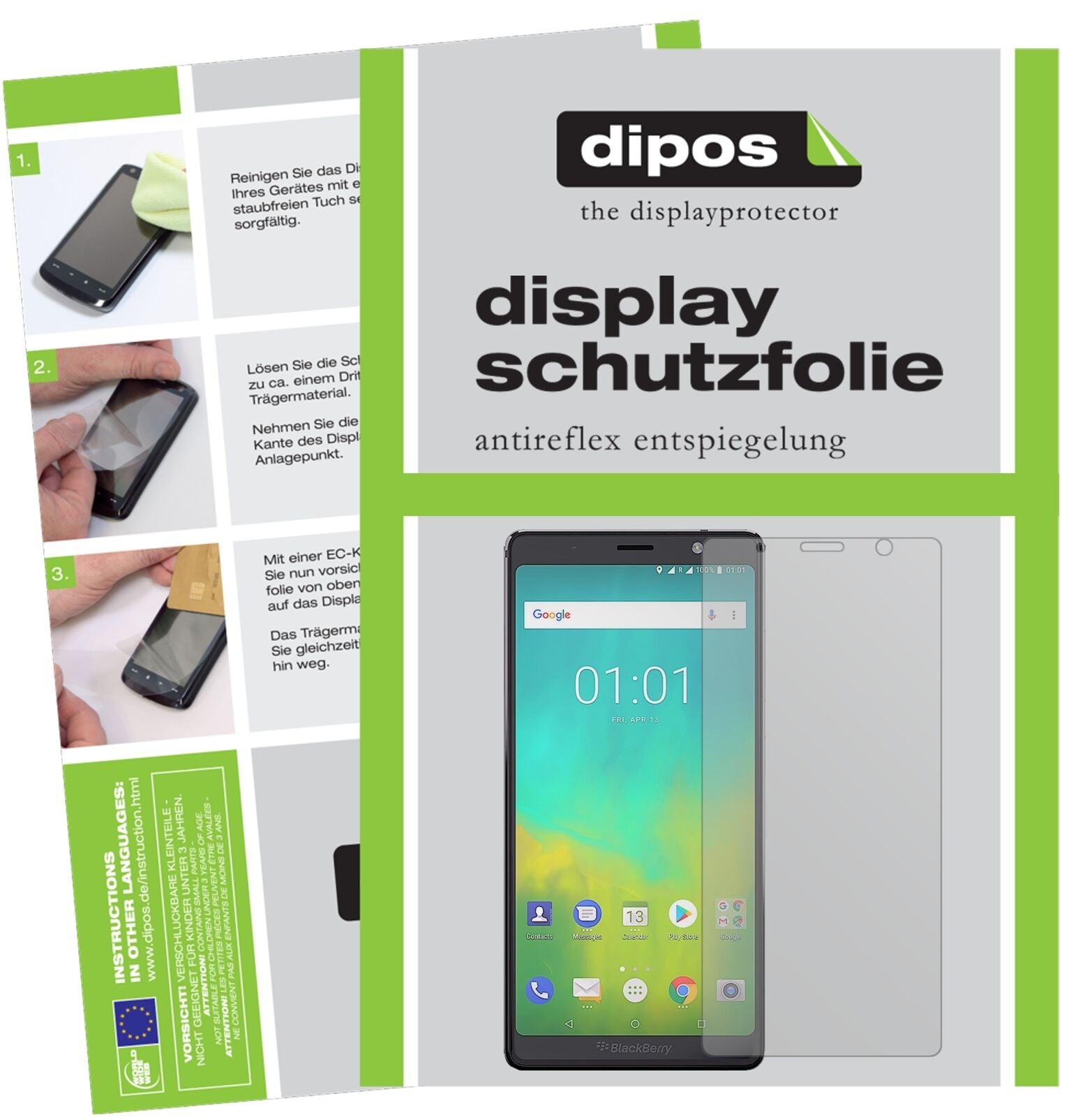 BlackBerryEvolve mit aufgebrachter dipos Displayschutzfolie, die lästige Fingerabdrücke minimiert