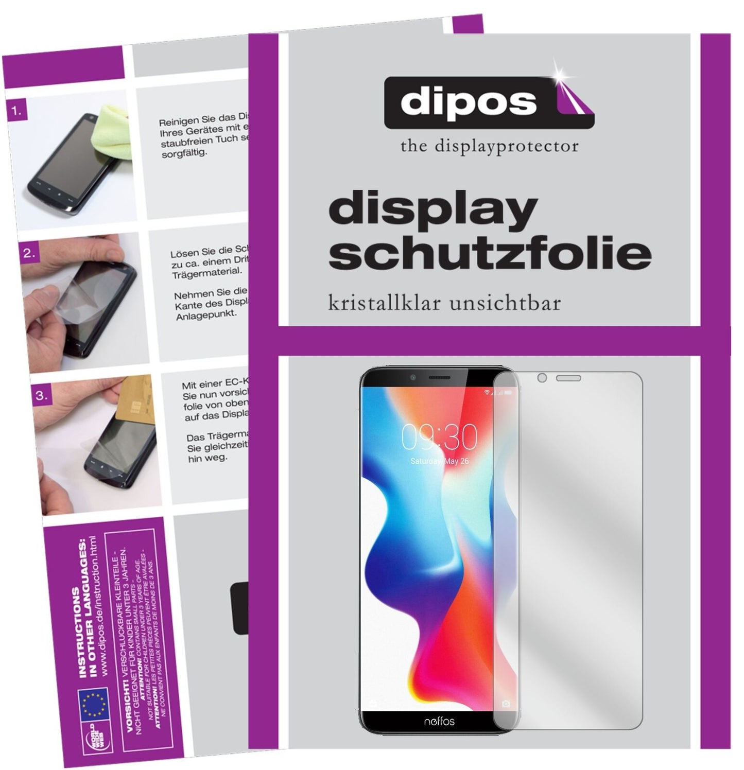 TP-LinkNeffos X9 mit aufgebrachter dipos Displayschutzfolie, glasklare Darstellung ohne Einschränkungen