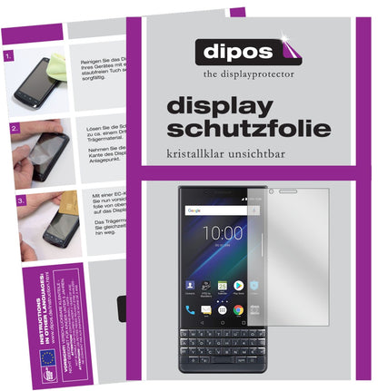 BlackberryKey 2 LE mit aufgebrachter dipos Displayschutzfolie, glasklare Darstellung ohne Einschränkungen