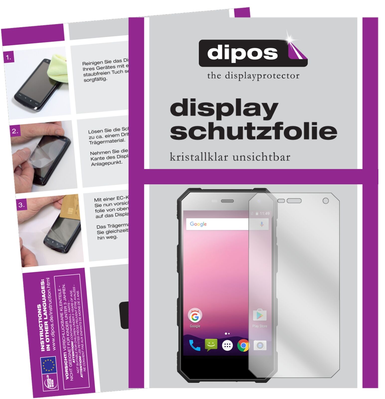 NomuS10 Pro mit aufgebrachter dipos Displayschutzfolie, glasklare Darstellung ohne Einschränkungen