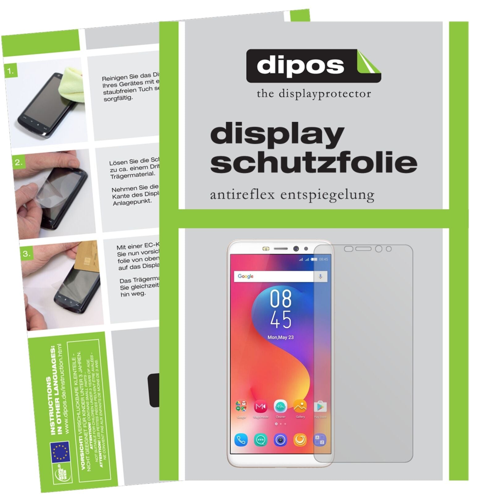 InfinixHot S3 mit aufgebrachter dipos Displayschutzfolie, die lästige Fingerabdrücke minimiert