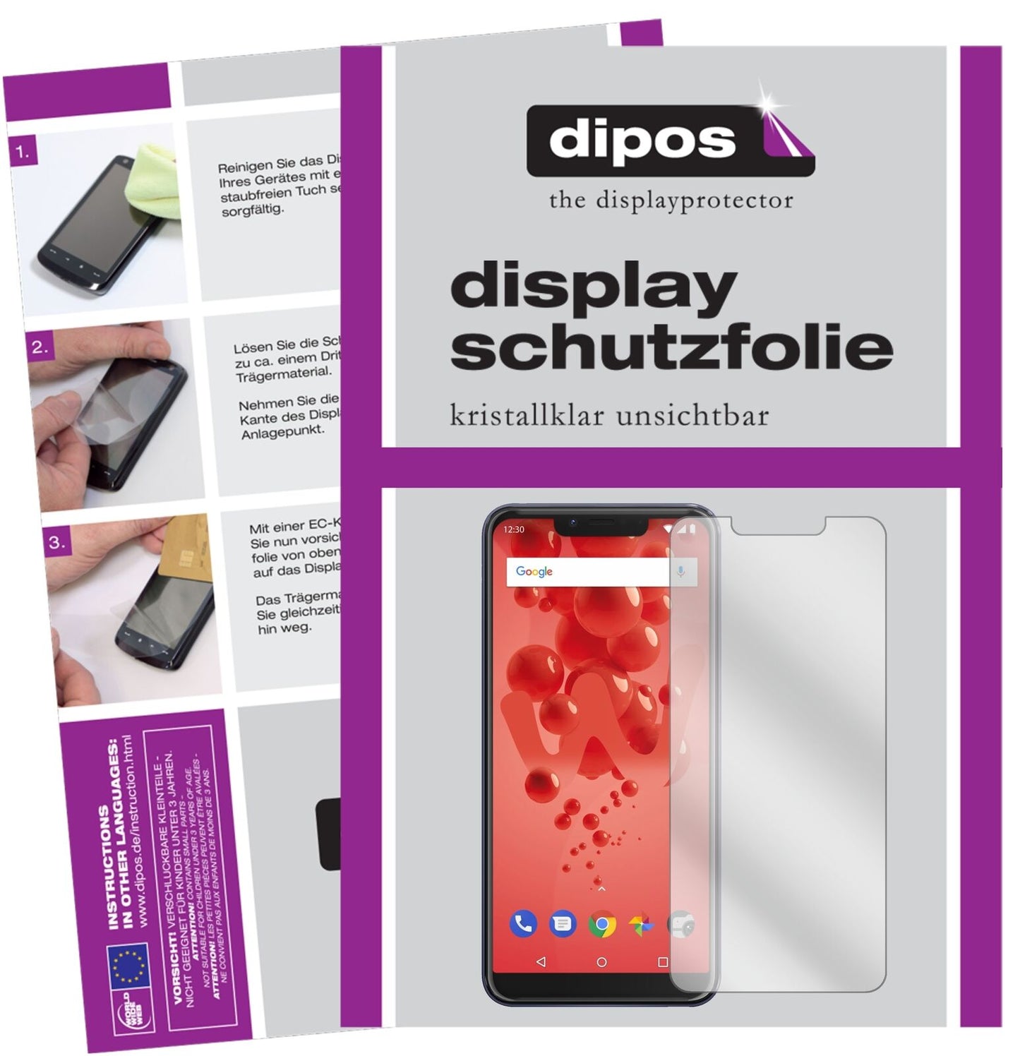WikoView2 Plus mit aufgebrachter dipos Displayschutzfolie, glasklare Darstellung ohne Einschränkungen