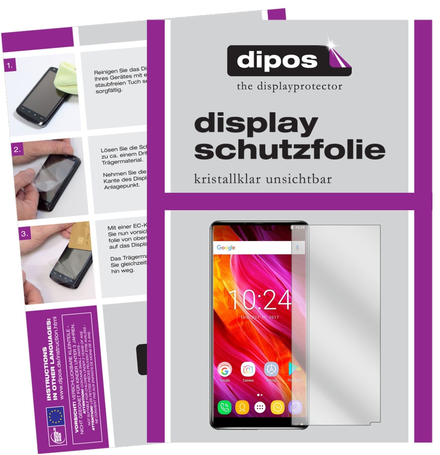 OukitelMix 2 mit aufgebrachter dipos Displayschutzfolie, glasklare Darstellung ohne Einschränkungen