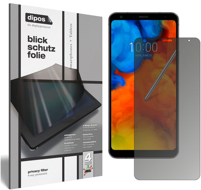 LgQ8 2018 mit aufgebrachtem dipos Displayschutz, der seitliche Einblicke blockiert