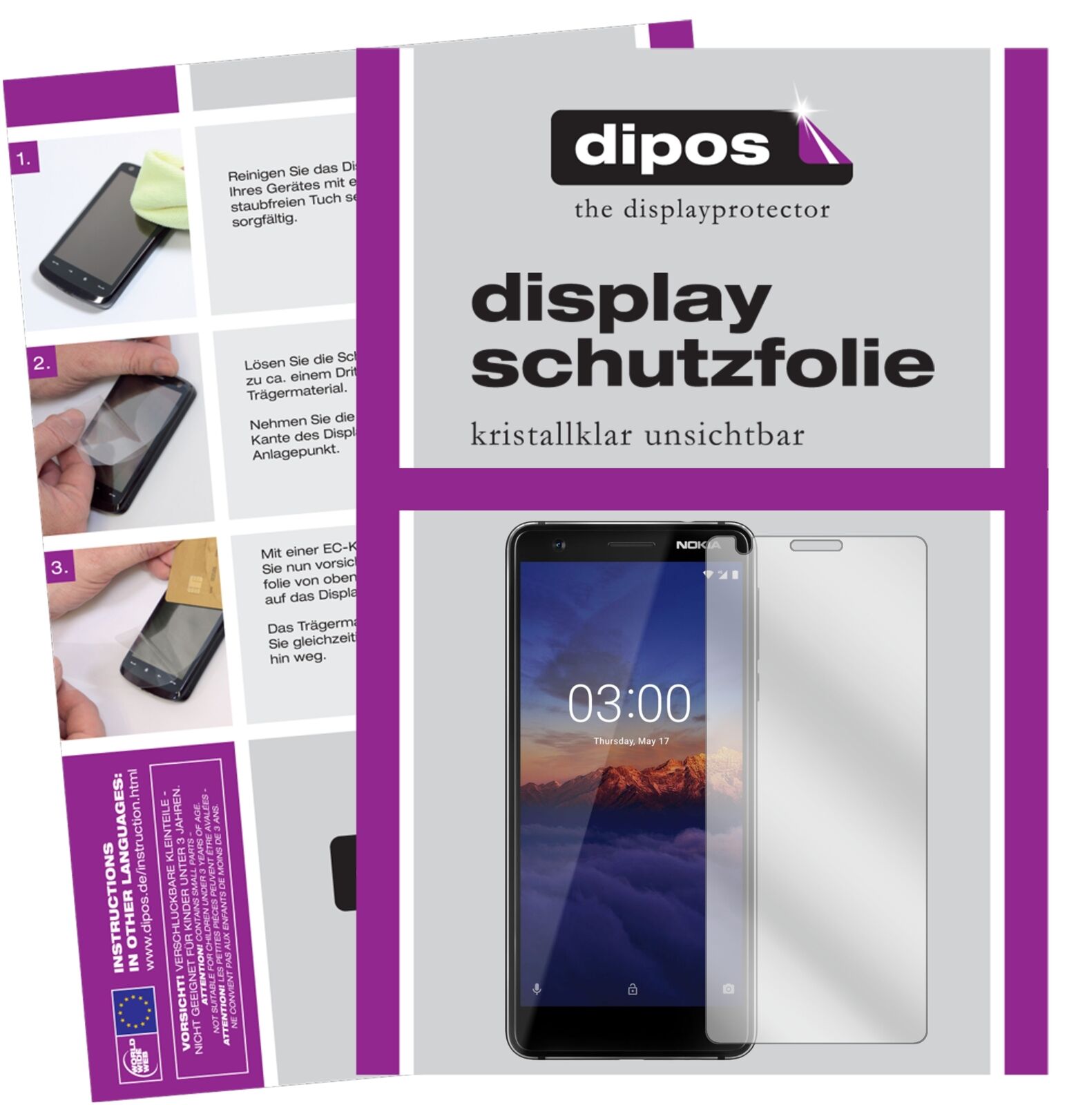 Nokia46025 mit aufgebrachter dipos Displayschutzfolie, glasklare Darstellung ohne Einschränkungen