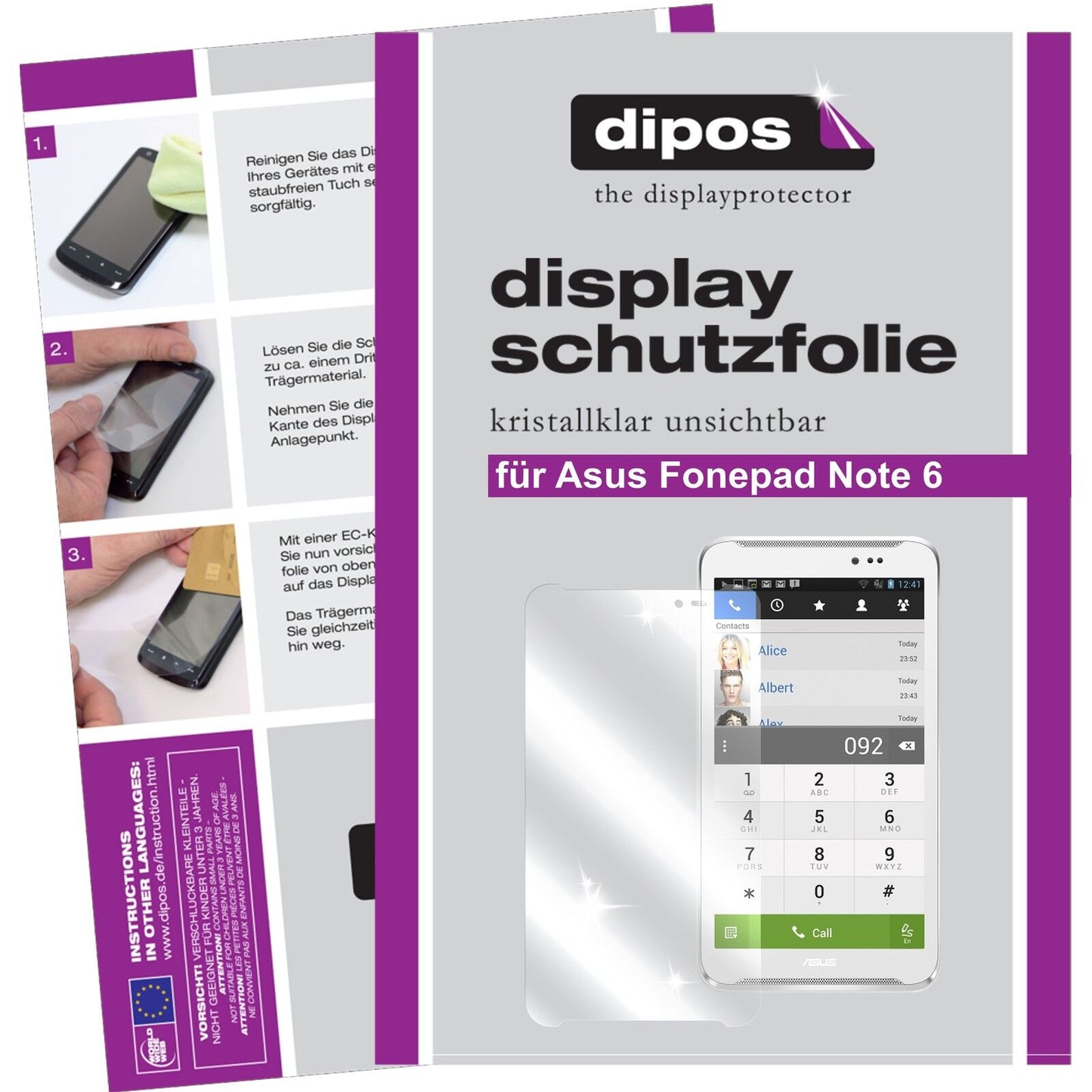 2x Schutzfolie klar für Fonepad Note 6 Asus Display-Schutzfolie