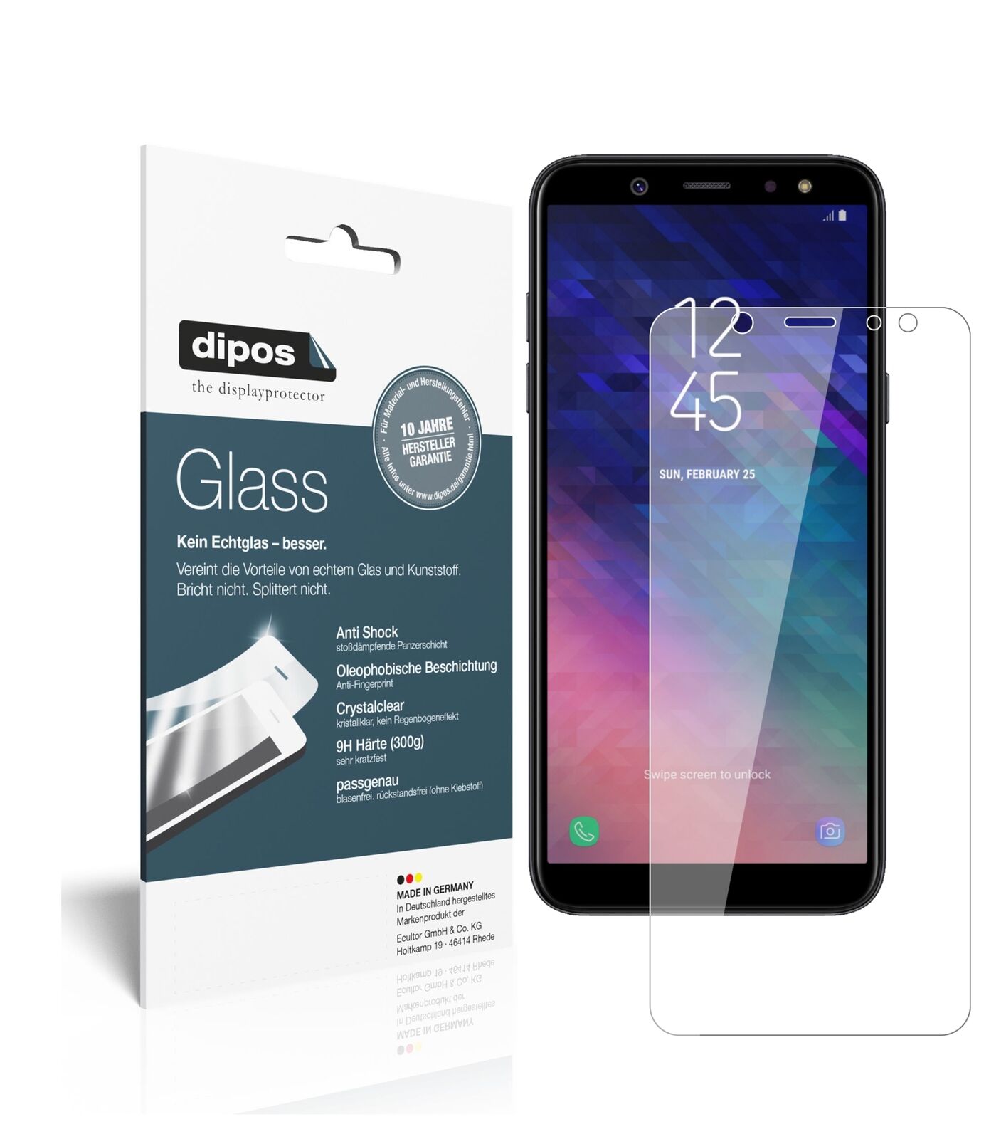 SamsungGalaxy A6 Plus (2018) mit aufgebrachter dipos Flex Schutzfolie, glasklare Darstellung ohne Einschränkungen