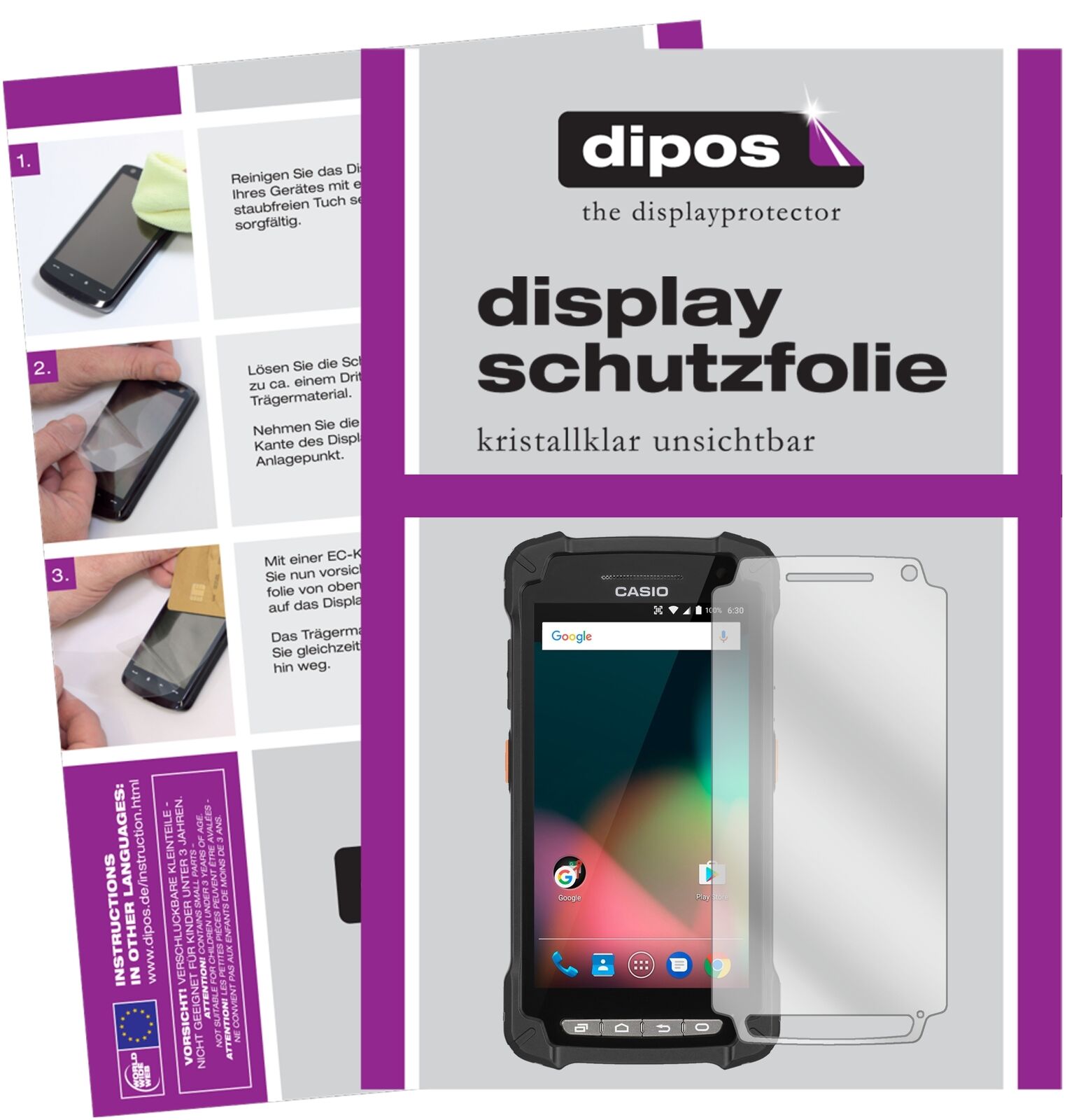 CasioIT-G400 mit aufgebrachter dipos Displayschutzfolie, glasklare Darstellung ohne Einschränkungen