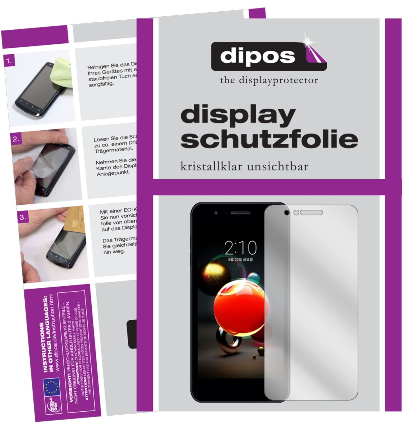 LGX2 2018 mit aufgebrachter dipos Displayschutzfolie, glasklare Darstellung ohne Einschränkungen