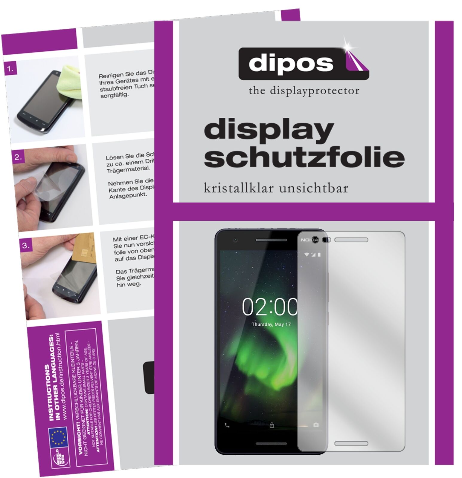Nokia46024 mit aufgebrachter dipos Displayschutzfolie, glasklare Darstellung ohne Einschränkungen