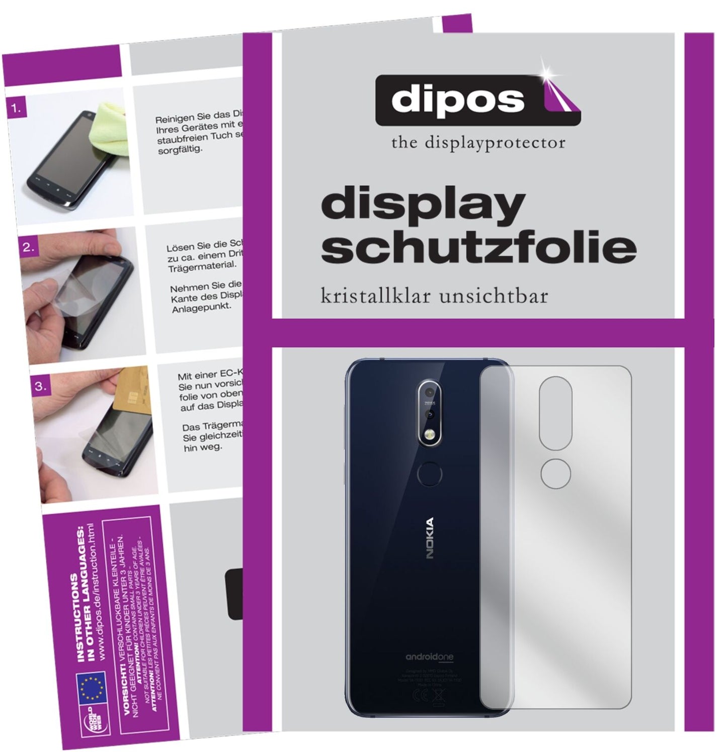 1x Schutzfolie klar für Nokia 7.1 Rückseite Display-Schutzfolie
