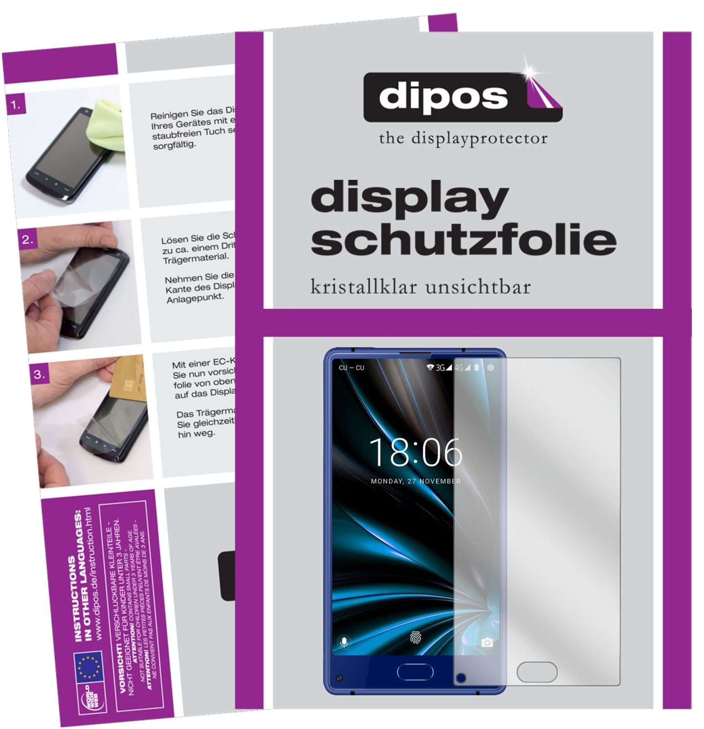 DoogeeMIX Lite mit aufgebrachter dipos Displayschutzfolie, glasklare Darstellung ohne Einschränkungen