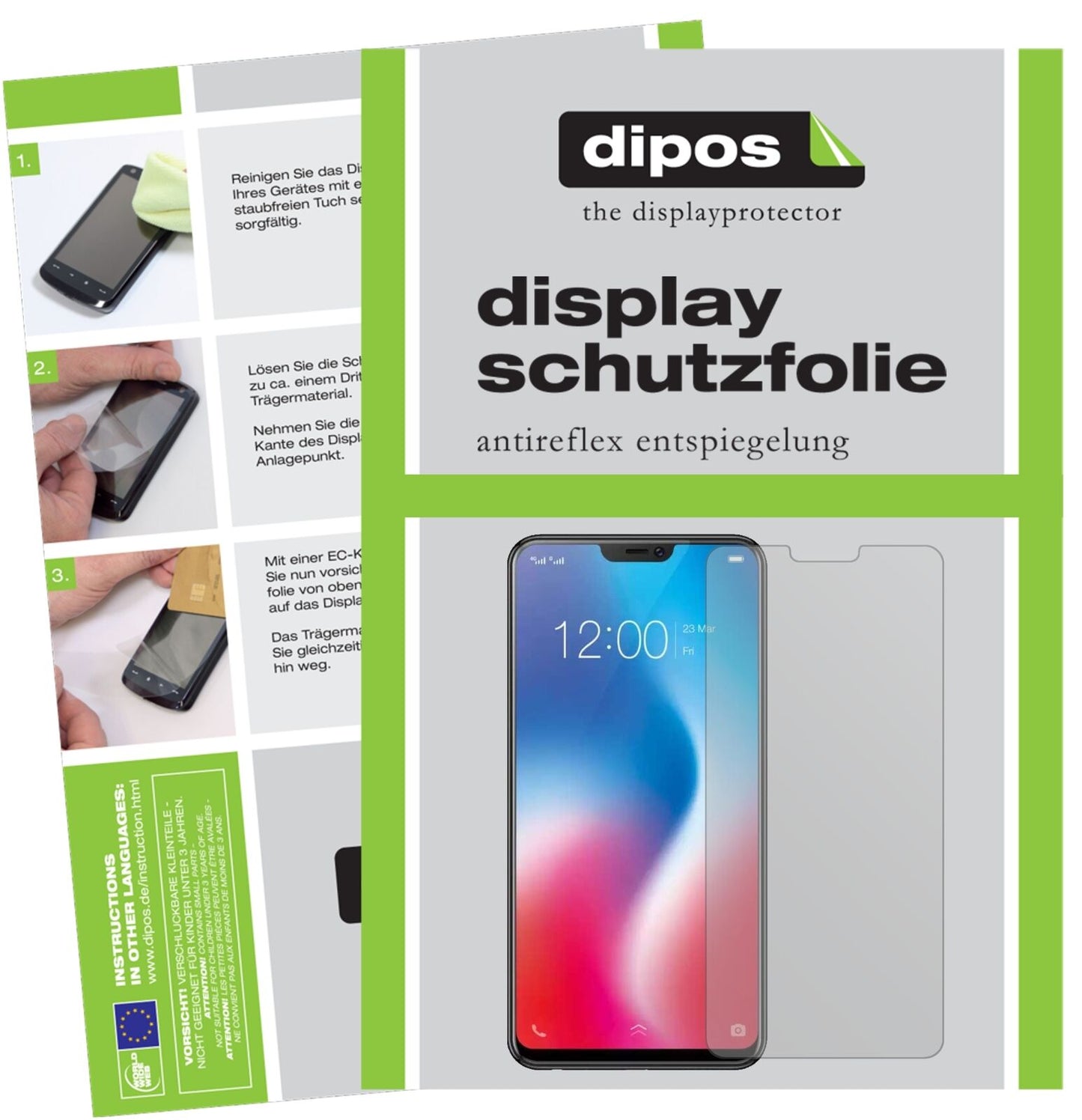 VivoV9 Youth mit aufgebrachter dipos Displayschutzfolie, die lästige Fingerabdrücke minimiert