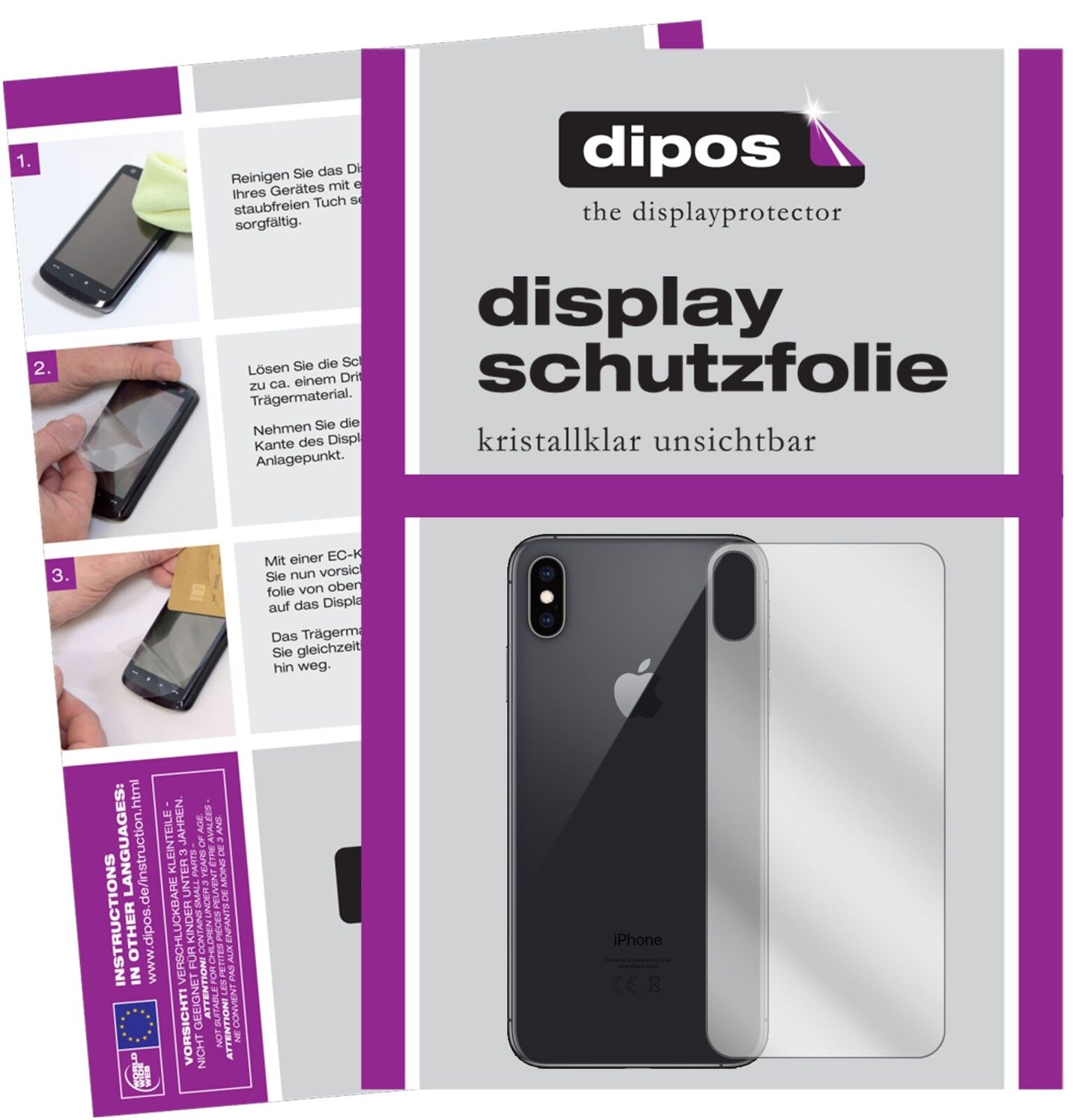 5x Schutzfolie klar für Apple iPhone XS Max Rückseite Display-Schutzfolie