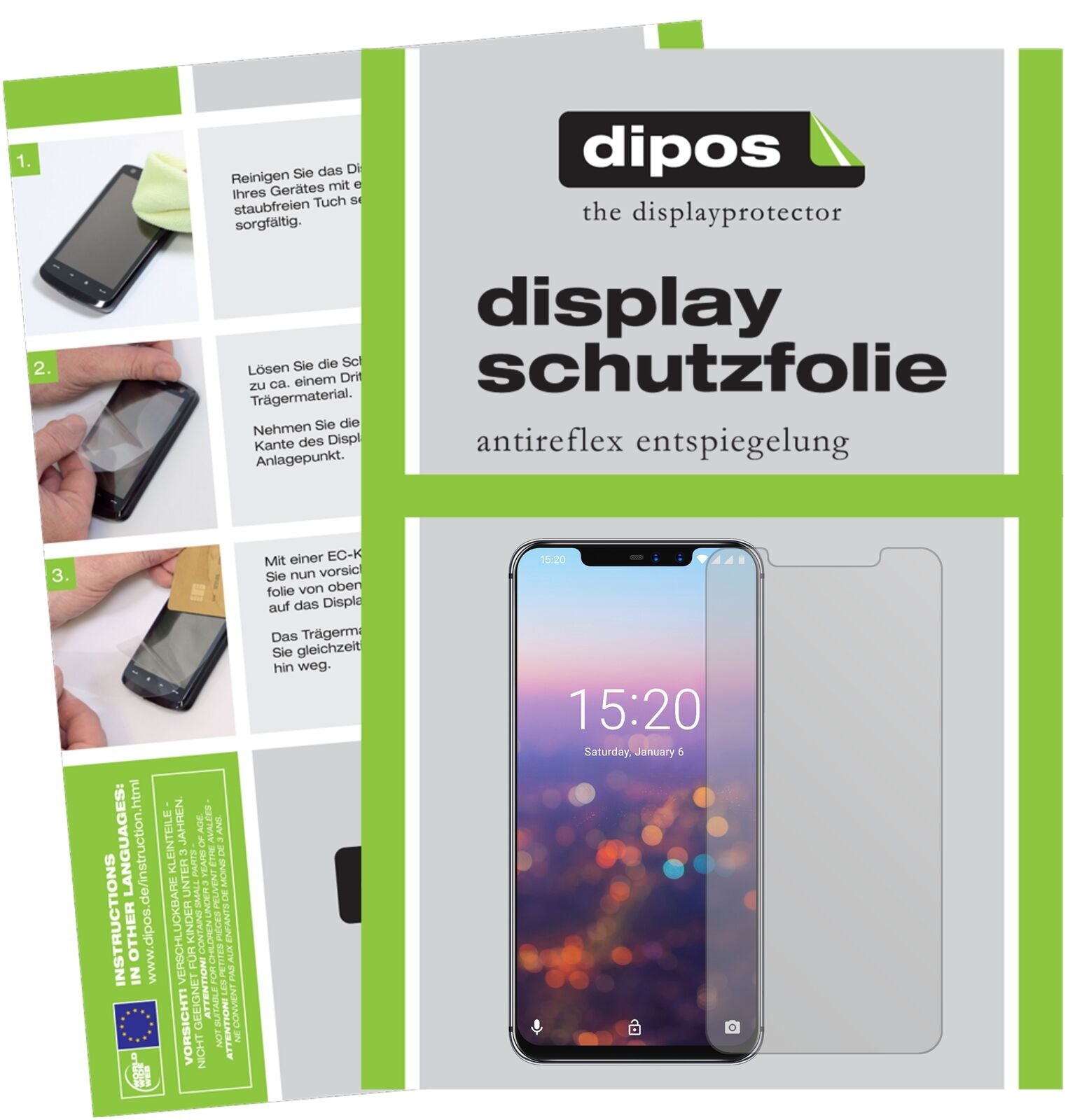 UmidigiZ2 Pro mit aufgebrachter dipos Displayschutzfolie, die lästige Fingerabdrücke minimiert