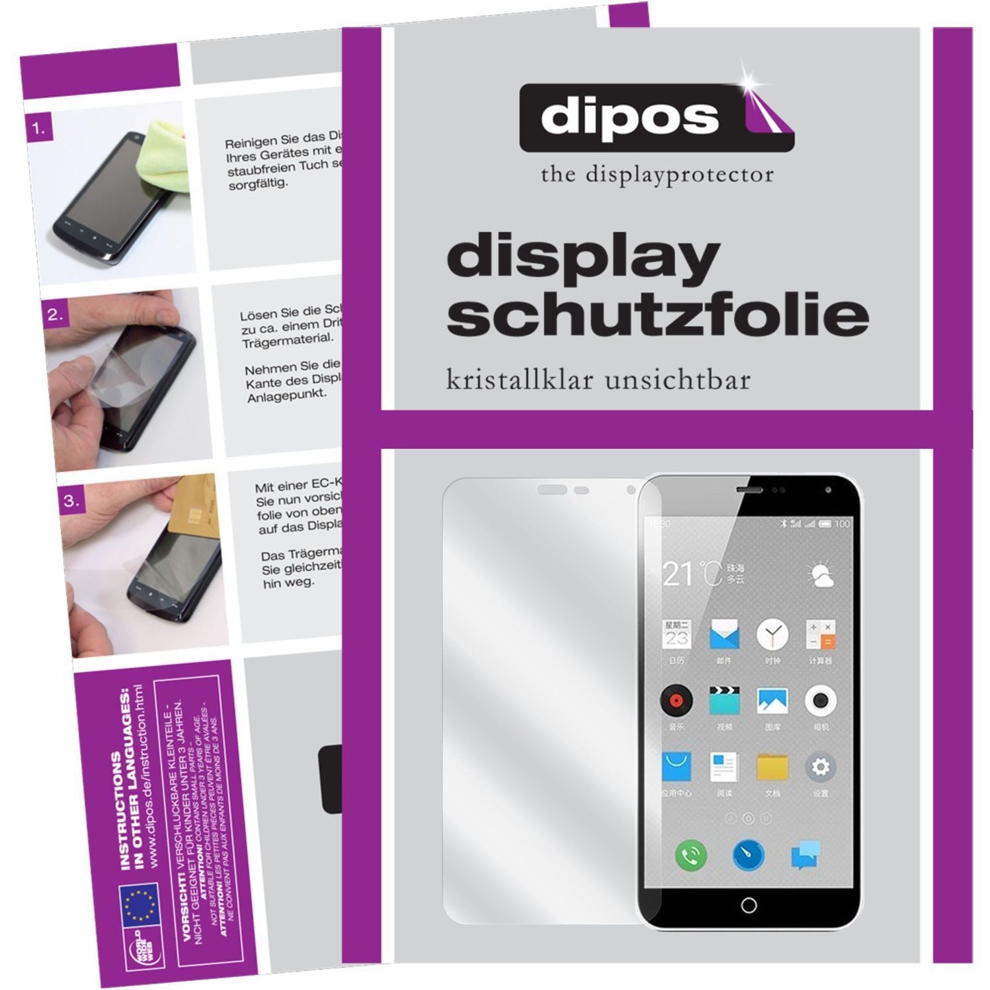 2x Schutzfolie klar für M1 Note Meizu Display-Schutzfolie