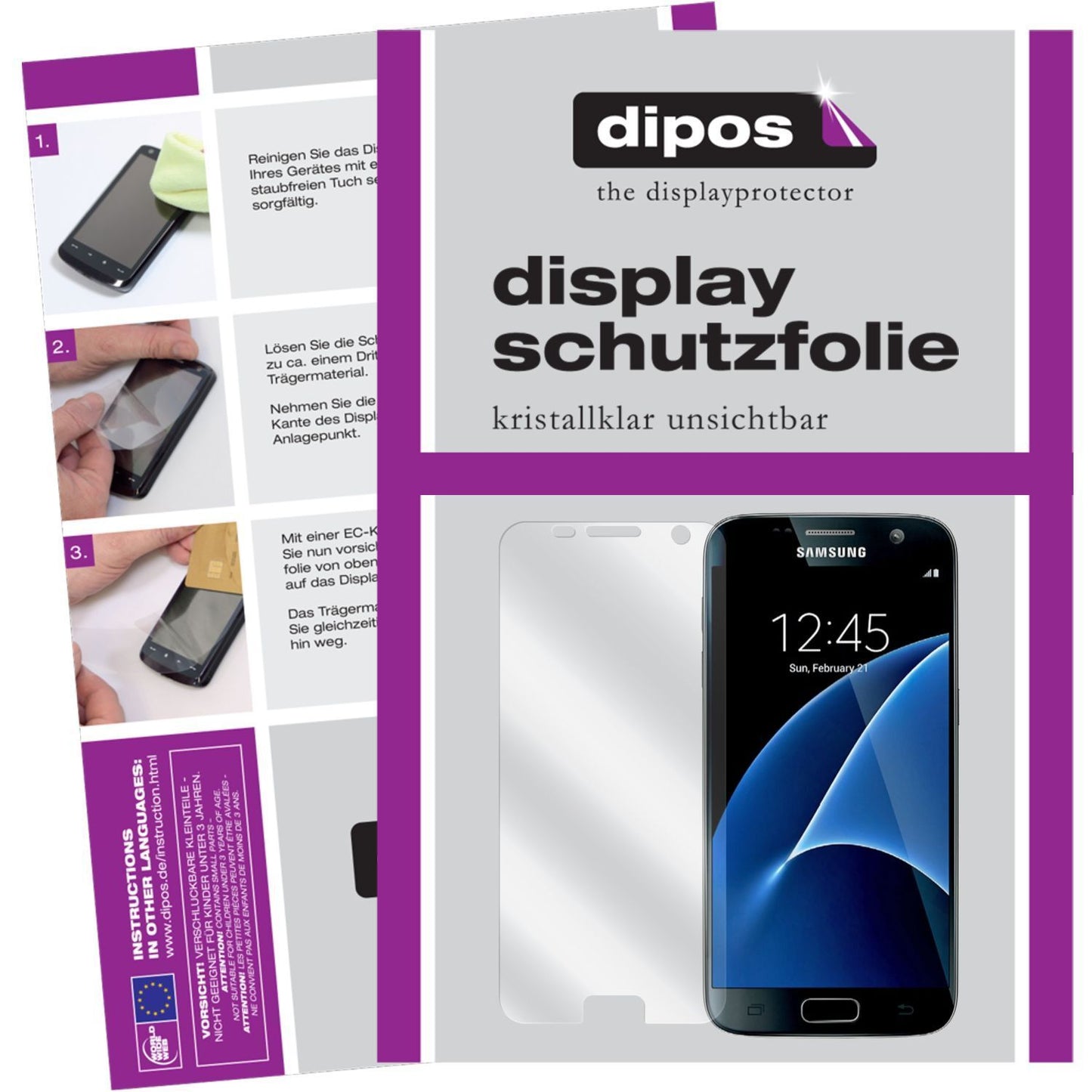 Klare Displayschutzfolie von dipos passend für Galaxy S7 Samsung, präziser Zuschnitt und blasenfrei montiert