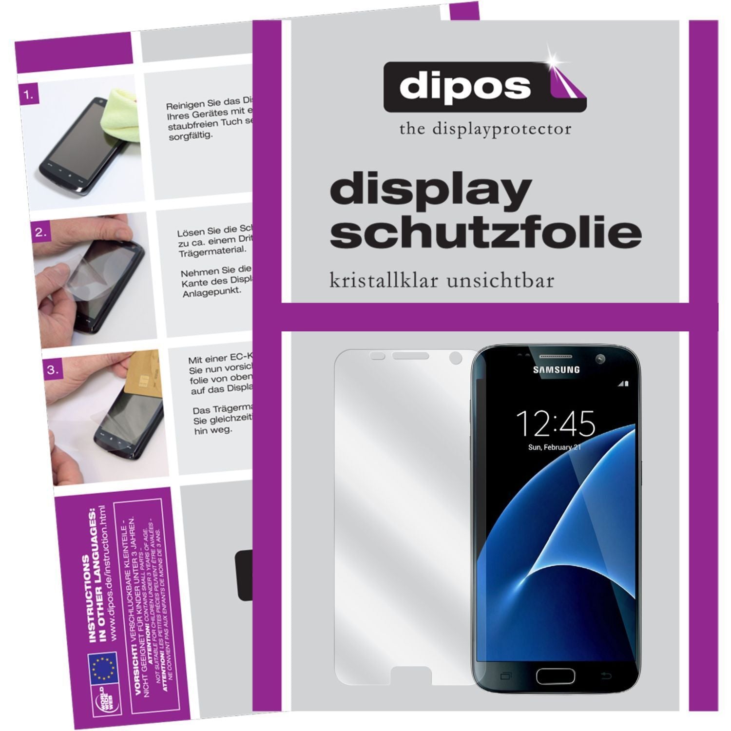 Klare Displayschutzfolie von dipos passend für Galaxy S7 Samsung, präziser Zuschnitt und blasenfrei montiert