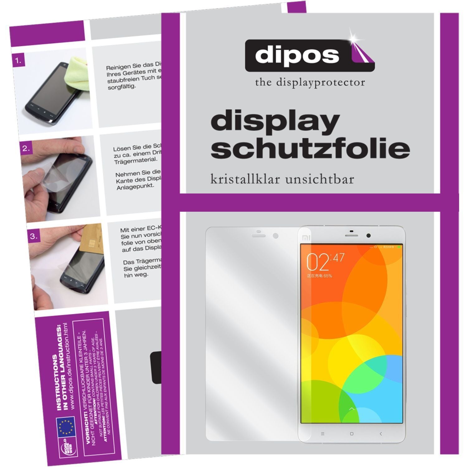 Klare Displayschutzfolie von dipos passend für Mi Note Xiaomi, präziser Zuschnitt und blasenfrei montiert