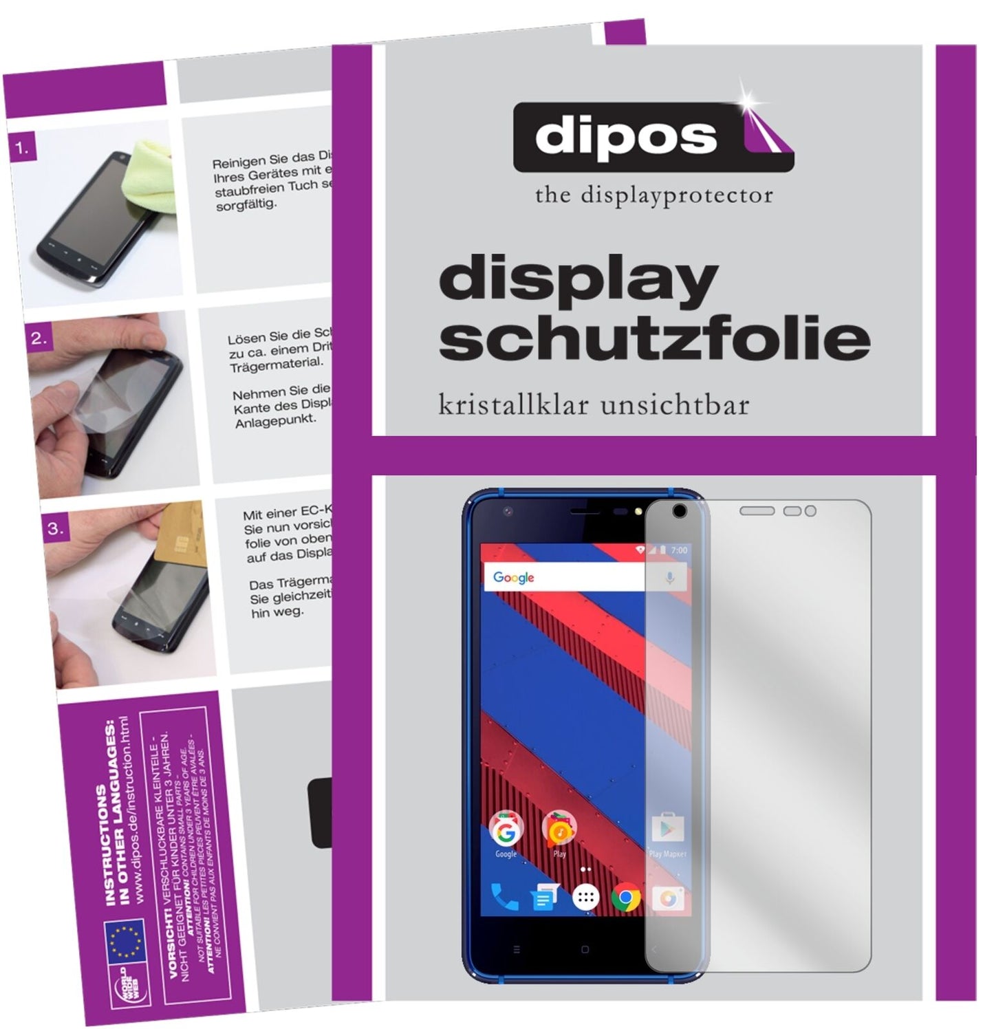 VertexImpress Spring mit aufgebrachter dipos Displayschutzfolie, glasklare Darstellung ohne Einschränkungen