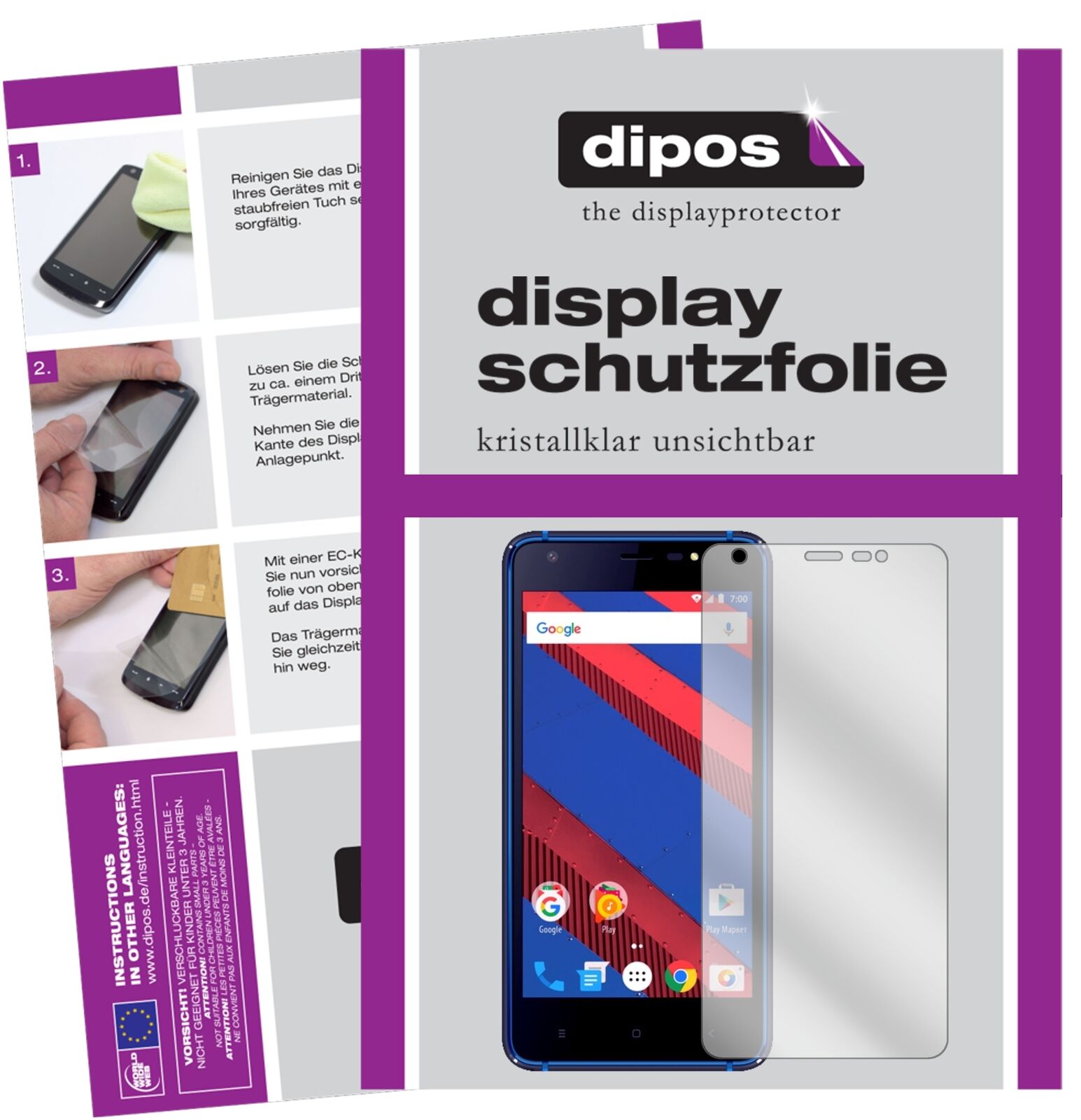 VertexImpress Spring mit aufgebrachter dipos Displayschutzfolie, glasklare Darstellung ohne Einschränkungen