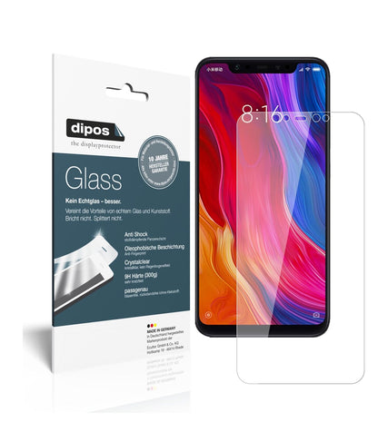 XiaomiMi 8 mit aufgebrachter dipos Flex Schutzfolie, glasklare Darstellung ohne Einschränkungen